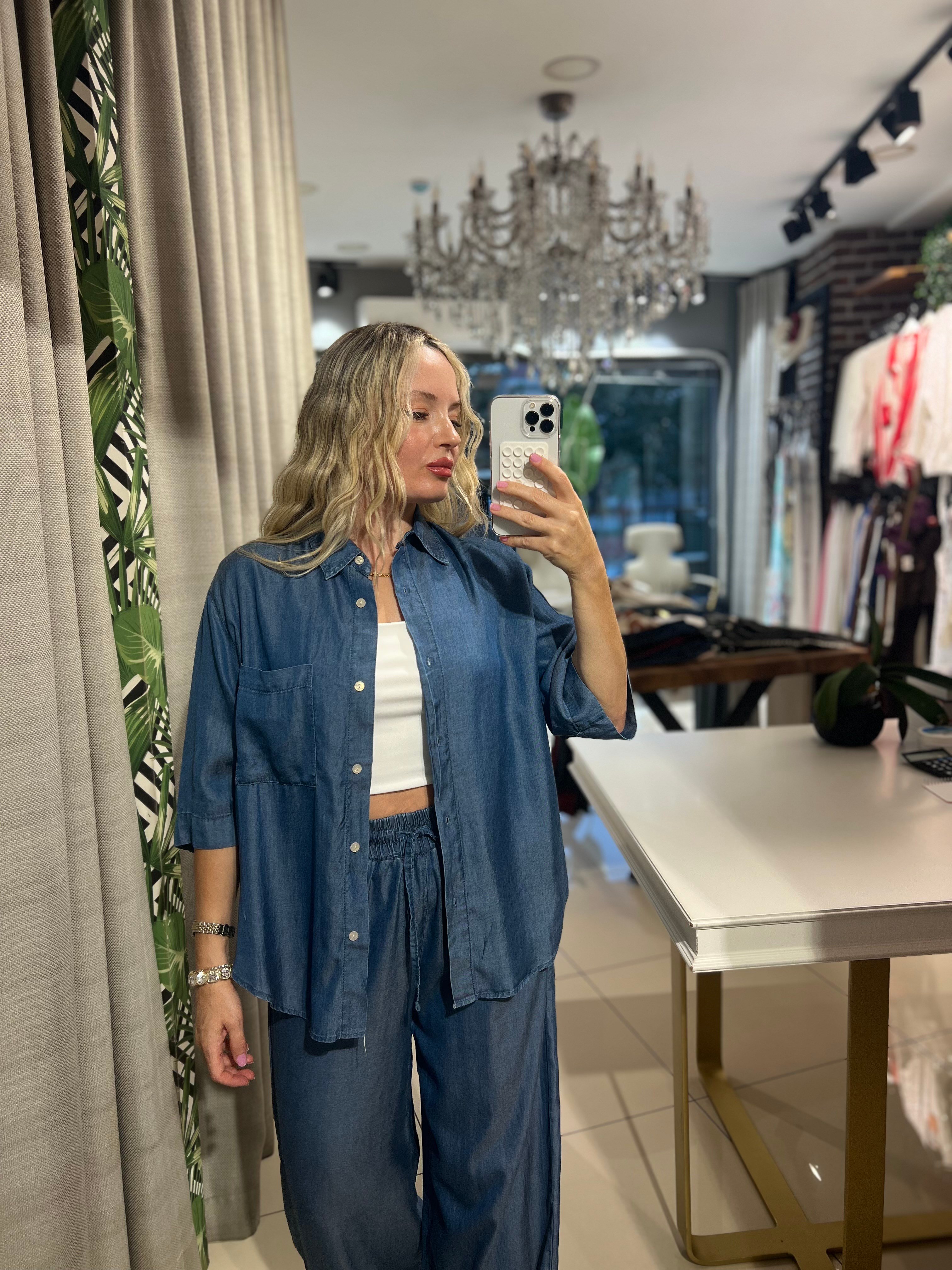 Tensel Denim Gömlek Pantolon Takım