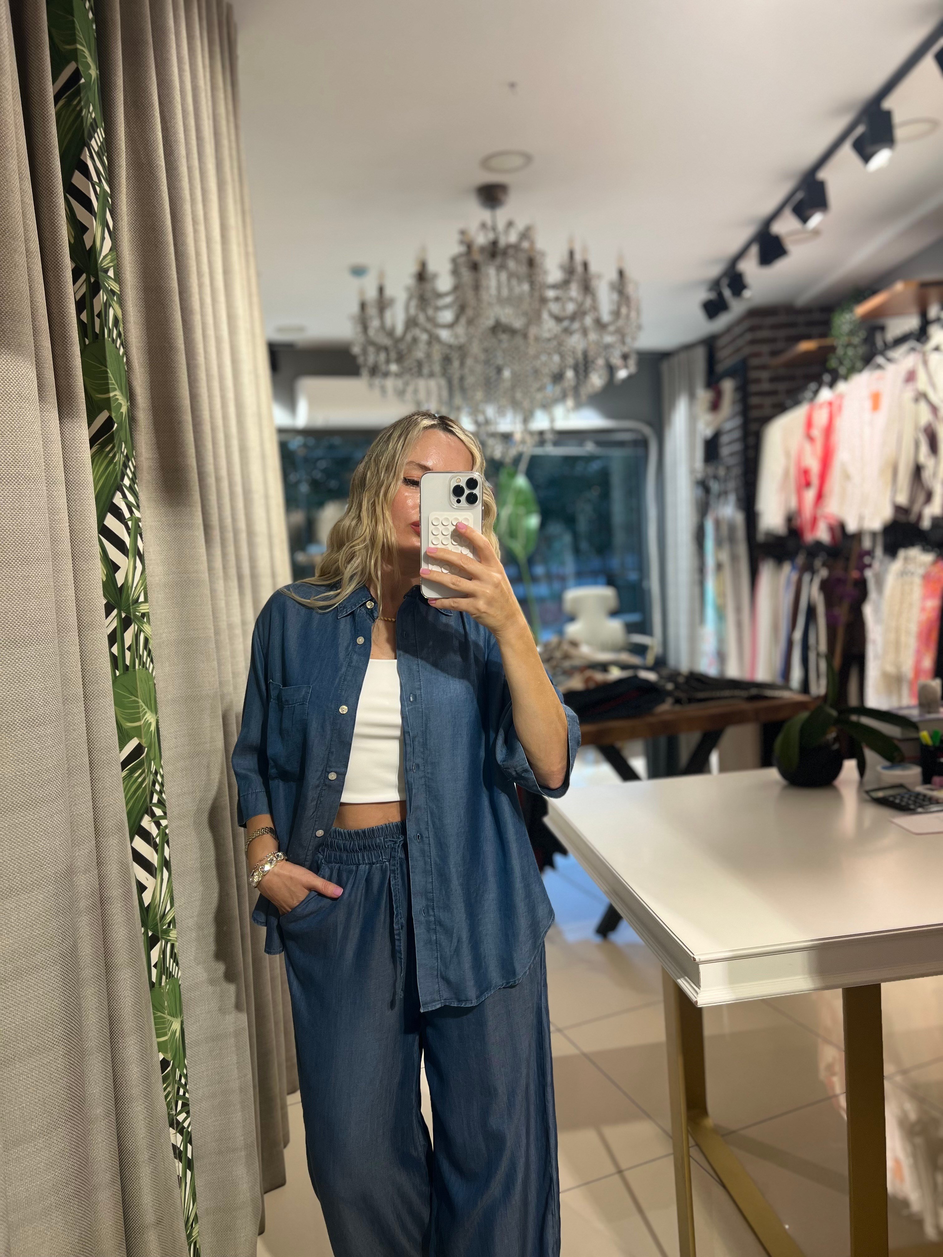 Tensel Denim Gömlek Pantolon Takım