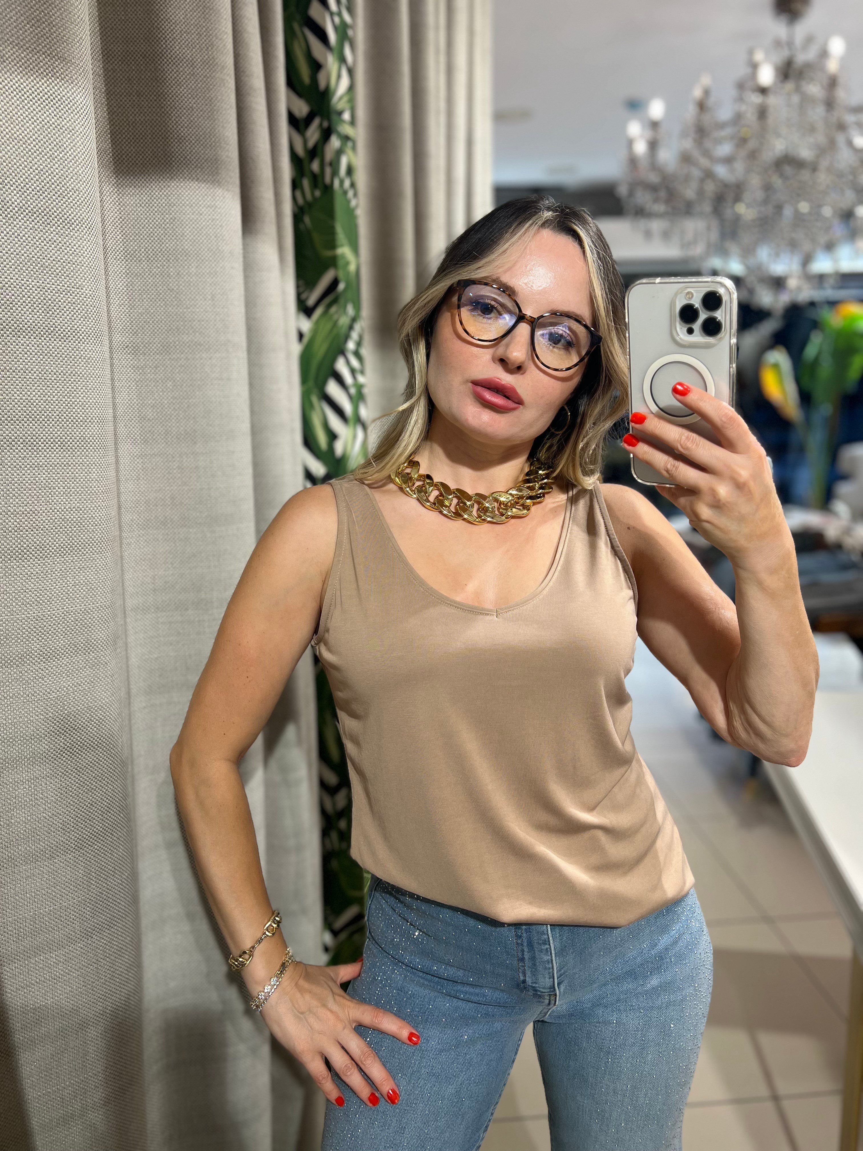 U Yaka Askılı Camel Modal Atlet