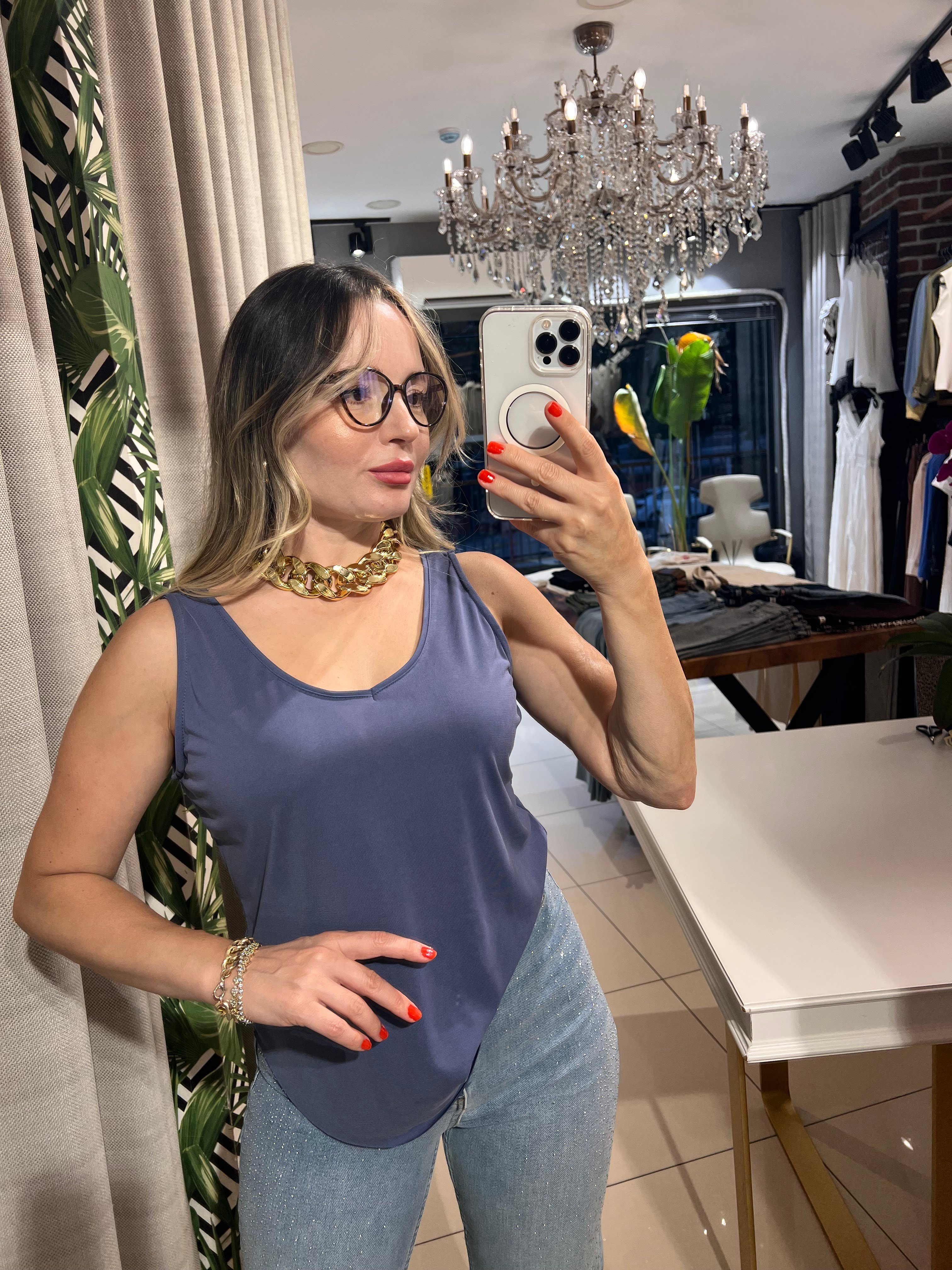 U Yaka Askılı İndigo Modal Atlet