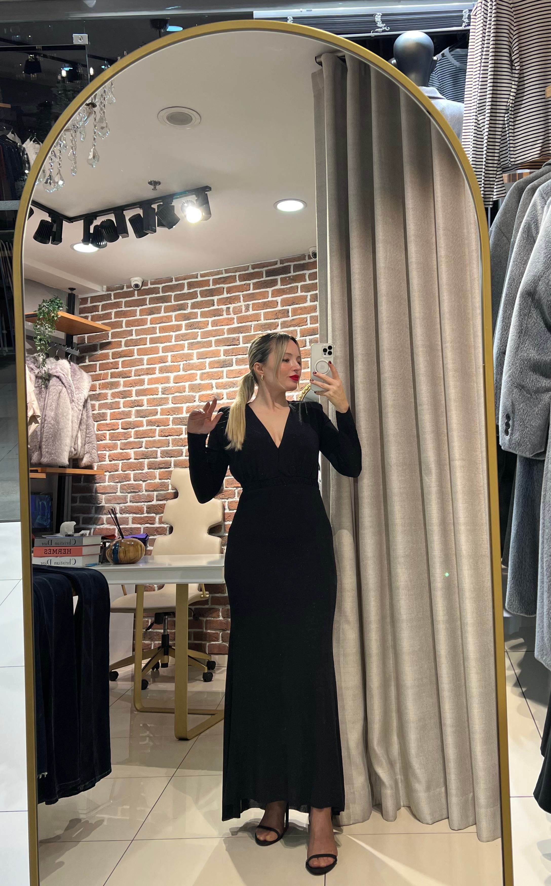 V Yaka Işıltılı Elbise