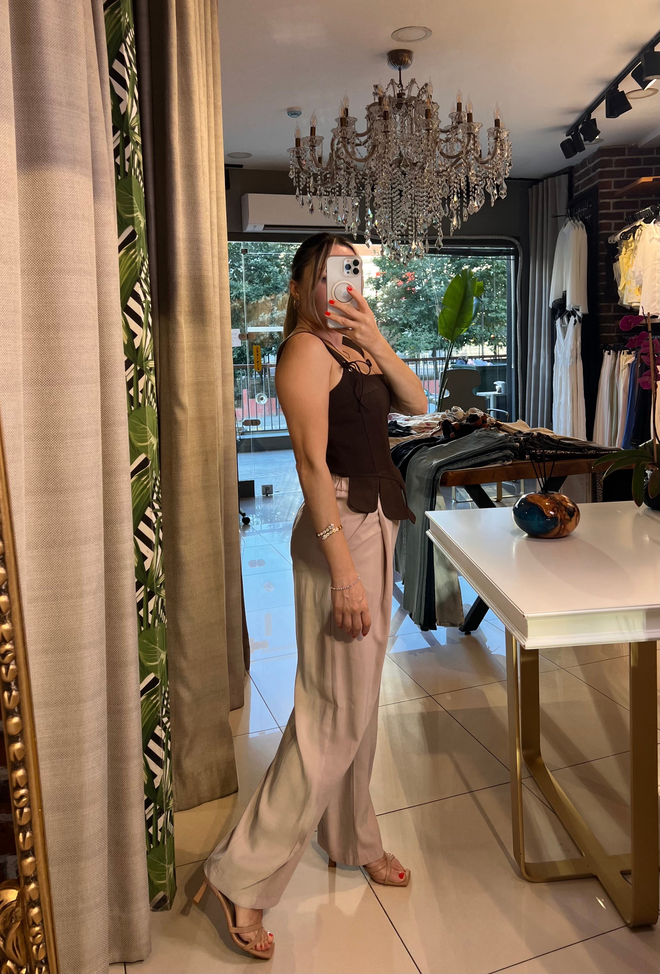 Vizon Tensel Kumaş Palazzo Pantalon
