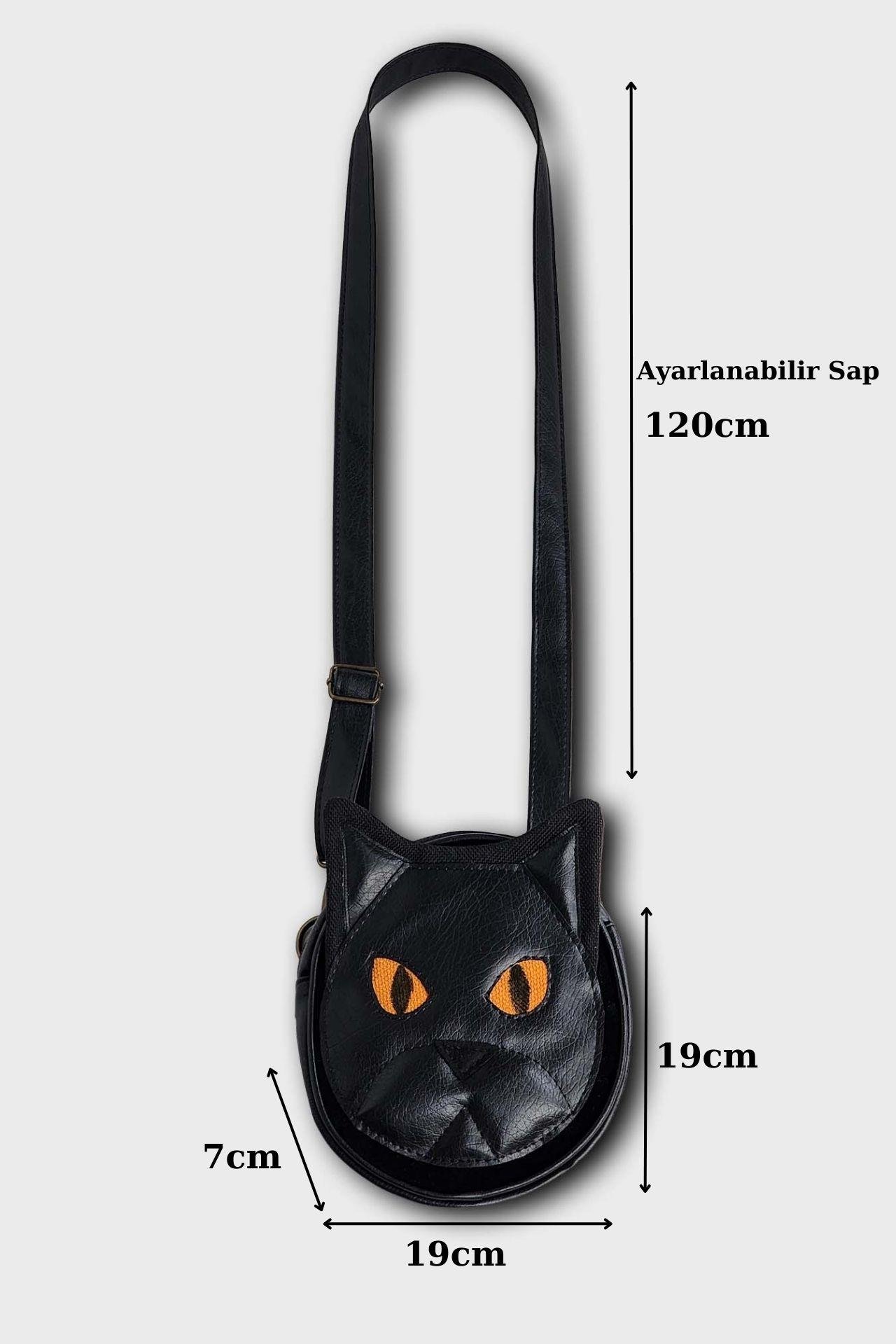 Siyah Kedi Fonksiyonel Mini Omuz ve Bel Çantası