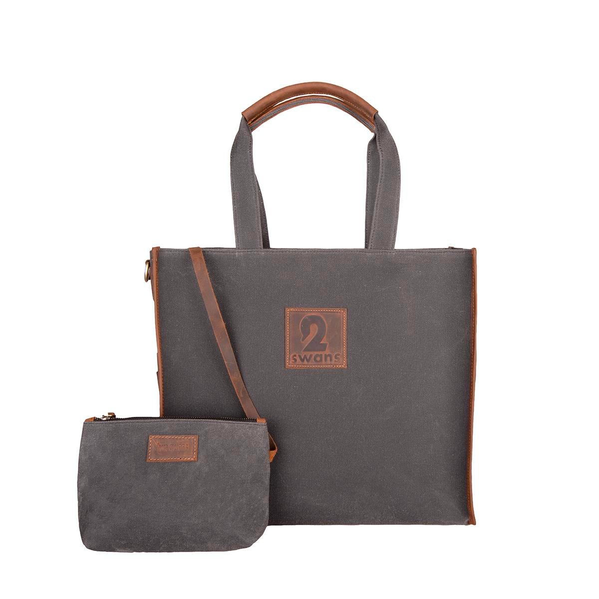 Kanvas Çanta Antrasit Kahve Derili Büyük Boy