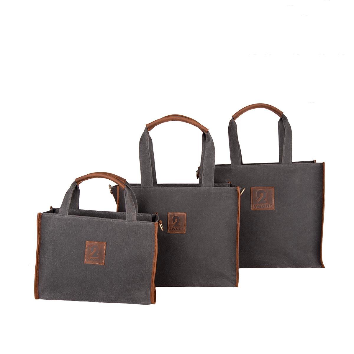 Kanvas Çanta Antrasit Kahve Derili Büyük Boy