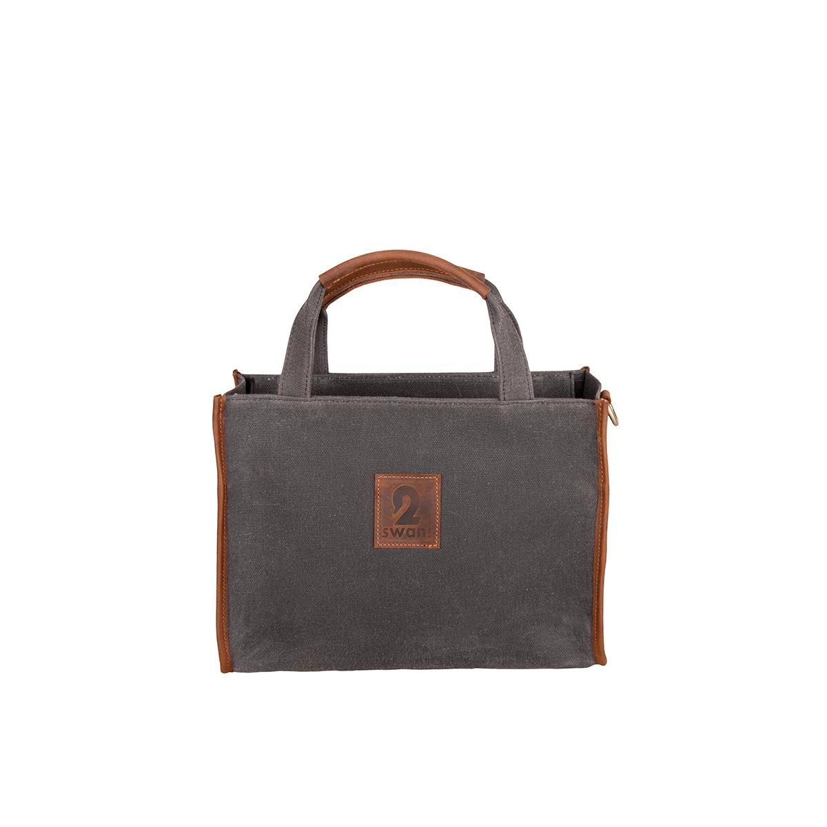 Kanvas Çanta Antrasit Kahve Derili Küçük Boy