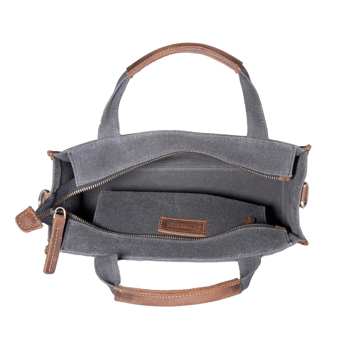 Kanvas Çanta Antrasit Kahve Derili Küçük Boy