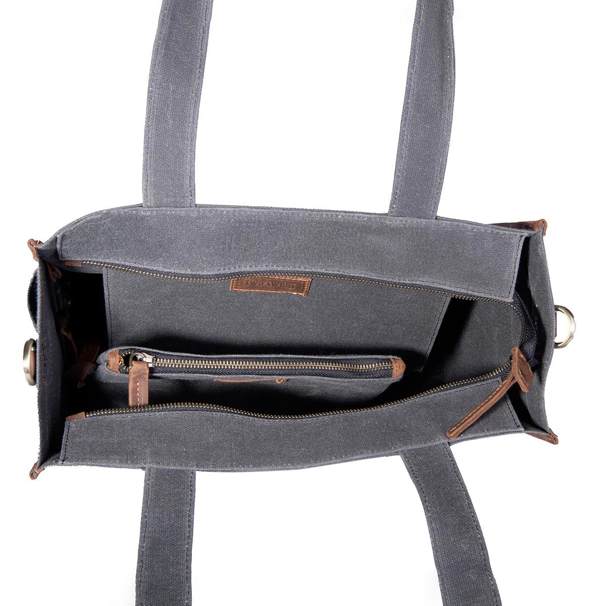 Kanvas Çanta Antrasit Siyah Derili Büyük Boy