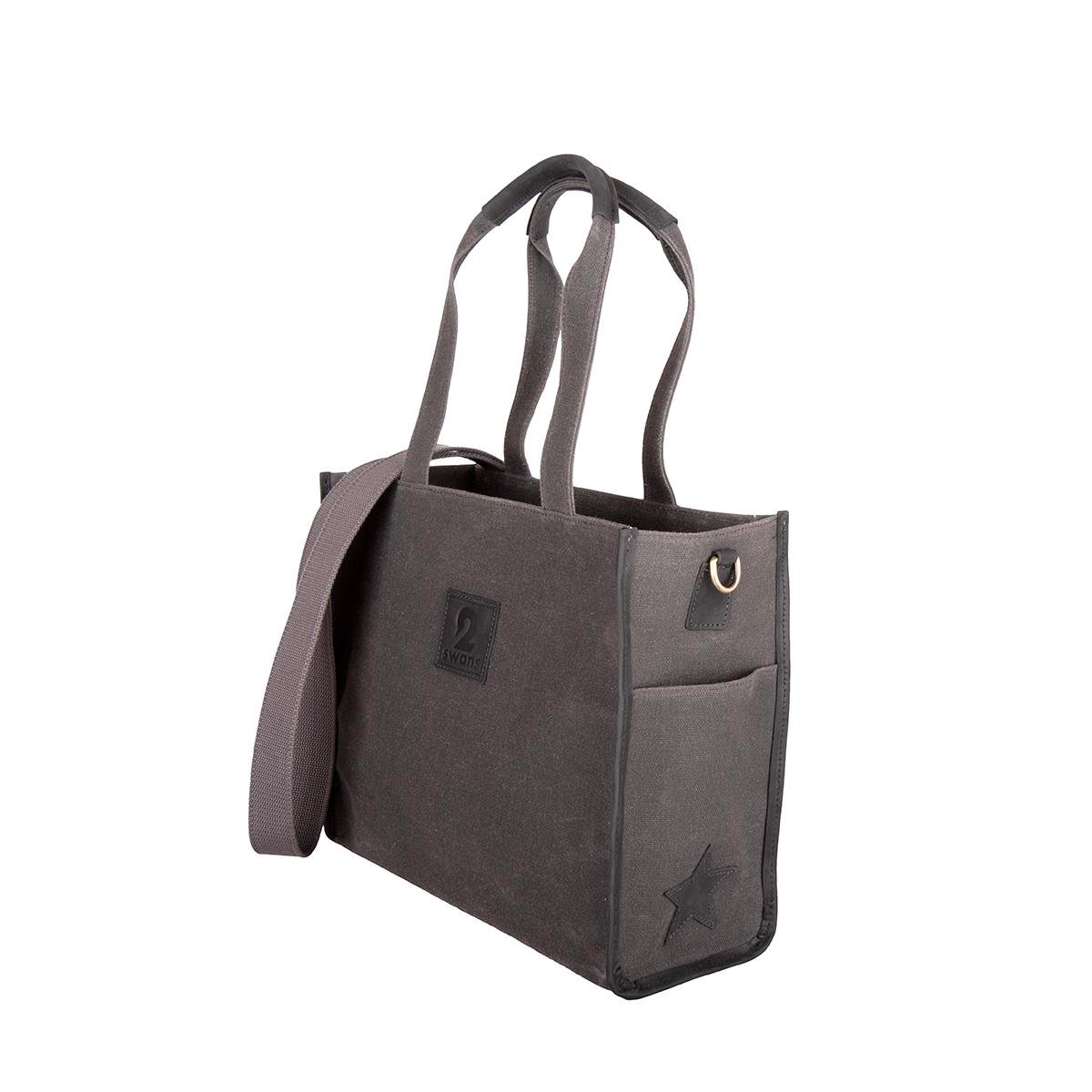 Kanvas Çanta Antrasit Siyah Derili Orta Boy