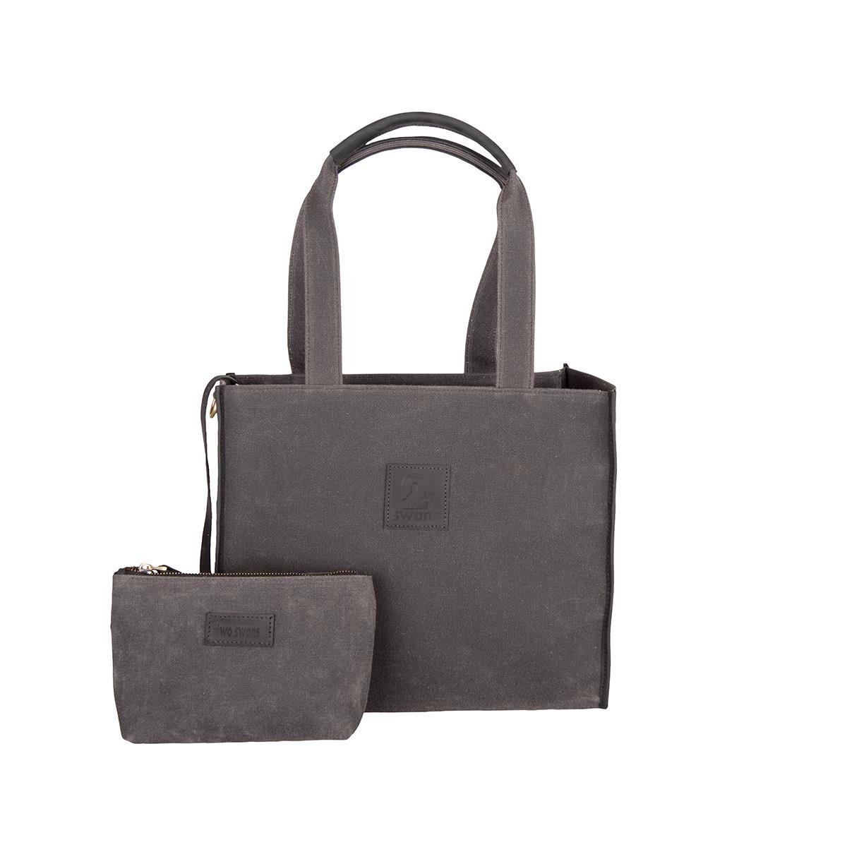 Kanvas Çanta Antrasit Siyah Derili Orta Boy