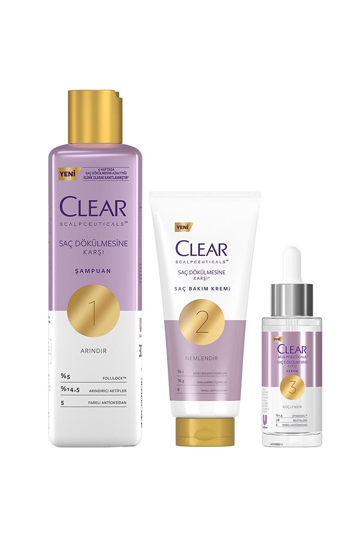 Clear Scalpceuticals Saç Bakım SETİ  (Saç Dökülmesine Karşı Şampuan 300 ml Saç Bakım Kremi 170 ml Serum 45 ml)