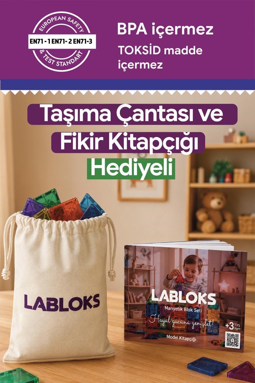 Labloks Manyetik Yapı Blokları – Çocuklar Için Eğitici Oyuncak 72 Parça Manyetik Karo Oyun Seti