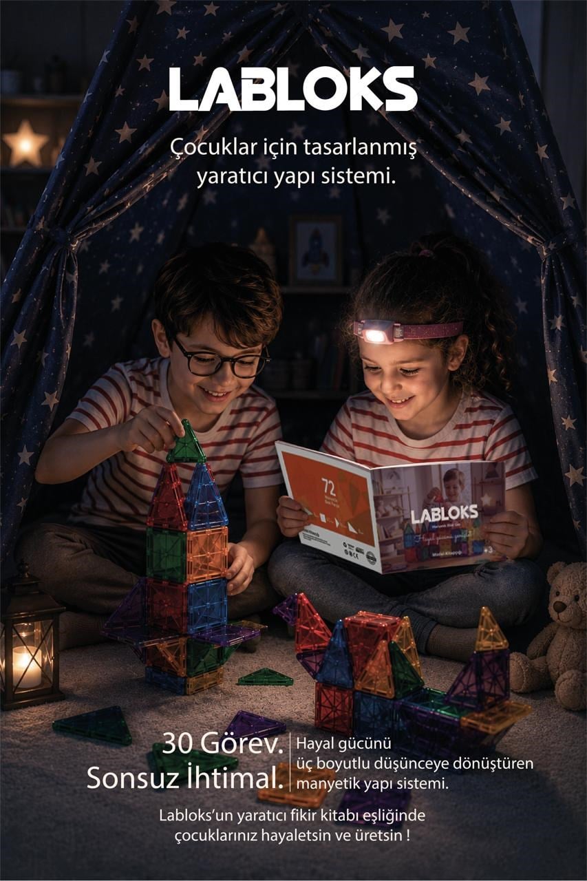 Labloks Manyetik Yapı Blokları – Çocuklar Için Eğitici Oyuncak 72 Parça Manyetik Karo Oyun Seti