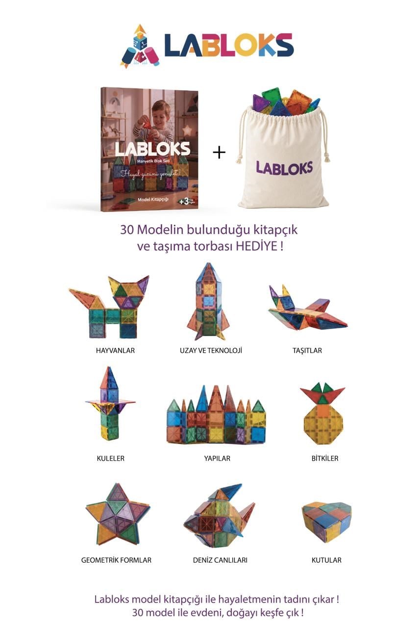 Labloks Manyetik Yapı Blokları – Çocuklar Için Eğitici Oyuncak 72 Parça Manyetik Karo Oyun Seti