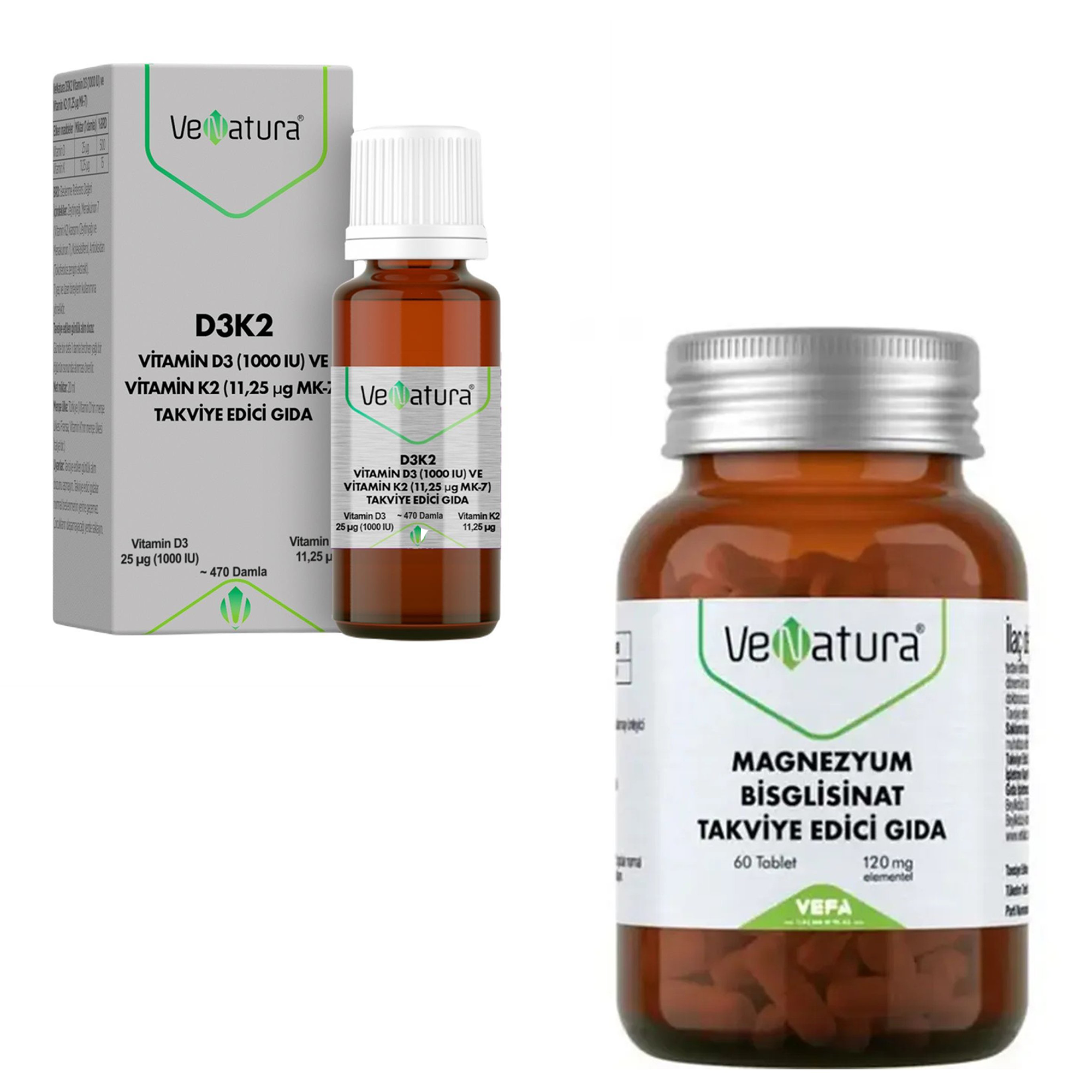  VeNatura Magnezyum Bisglisinat 60 Tablet Ve D3 K2 Damla 20 ml