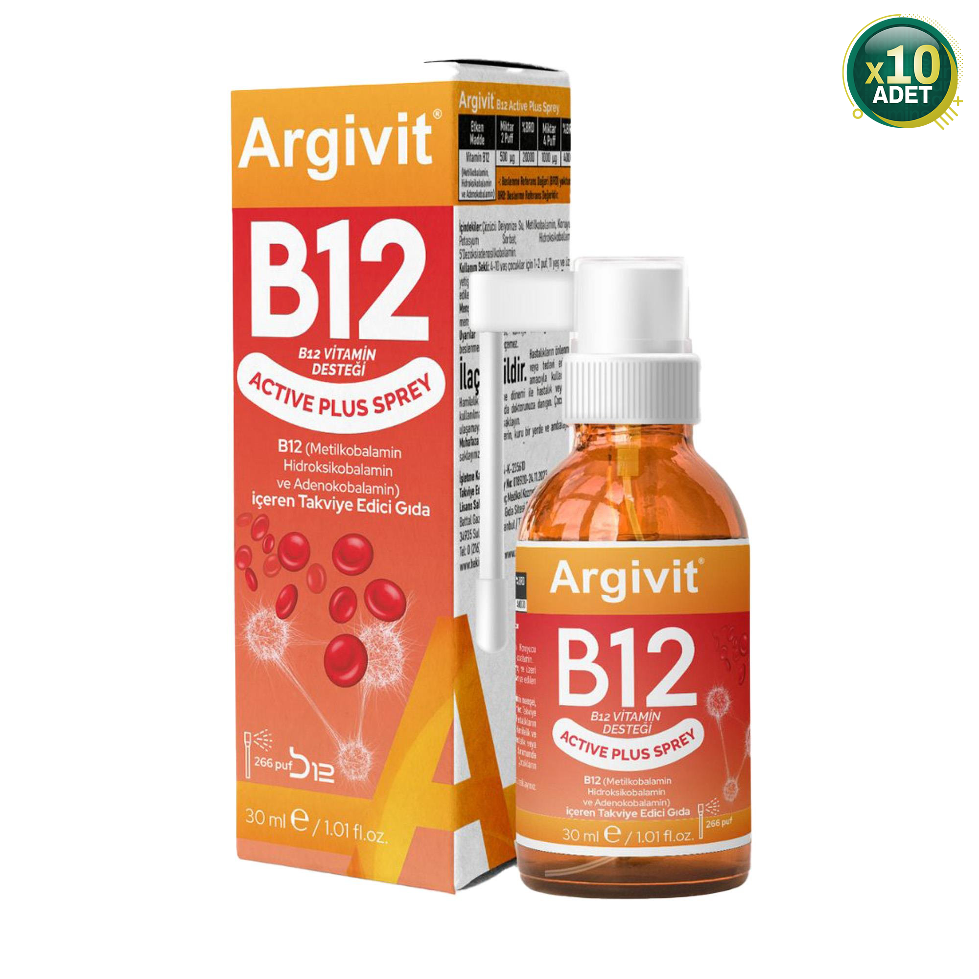 Argivit B12 Active Plus Sprey 30 ml 10 Adet