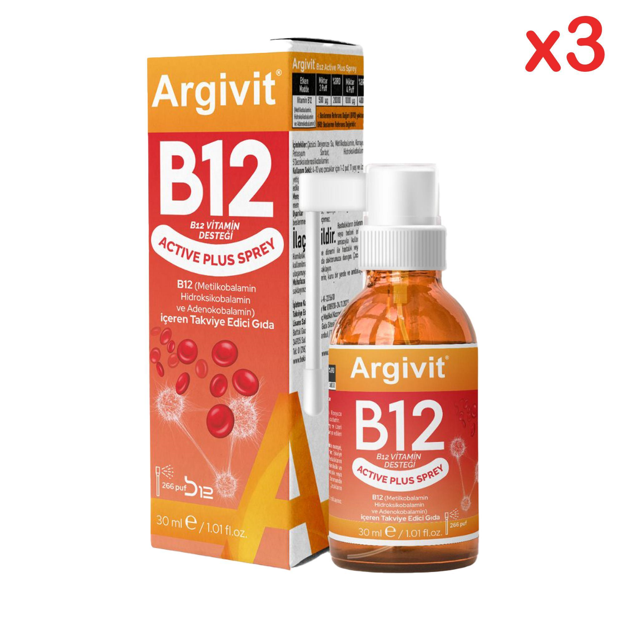 Argivit B12 Active Plus Sprey 30 ml 3 Adet