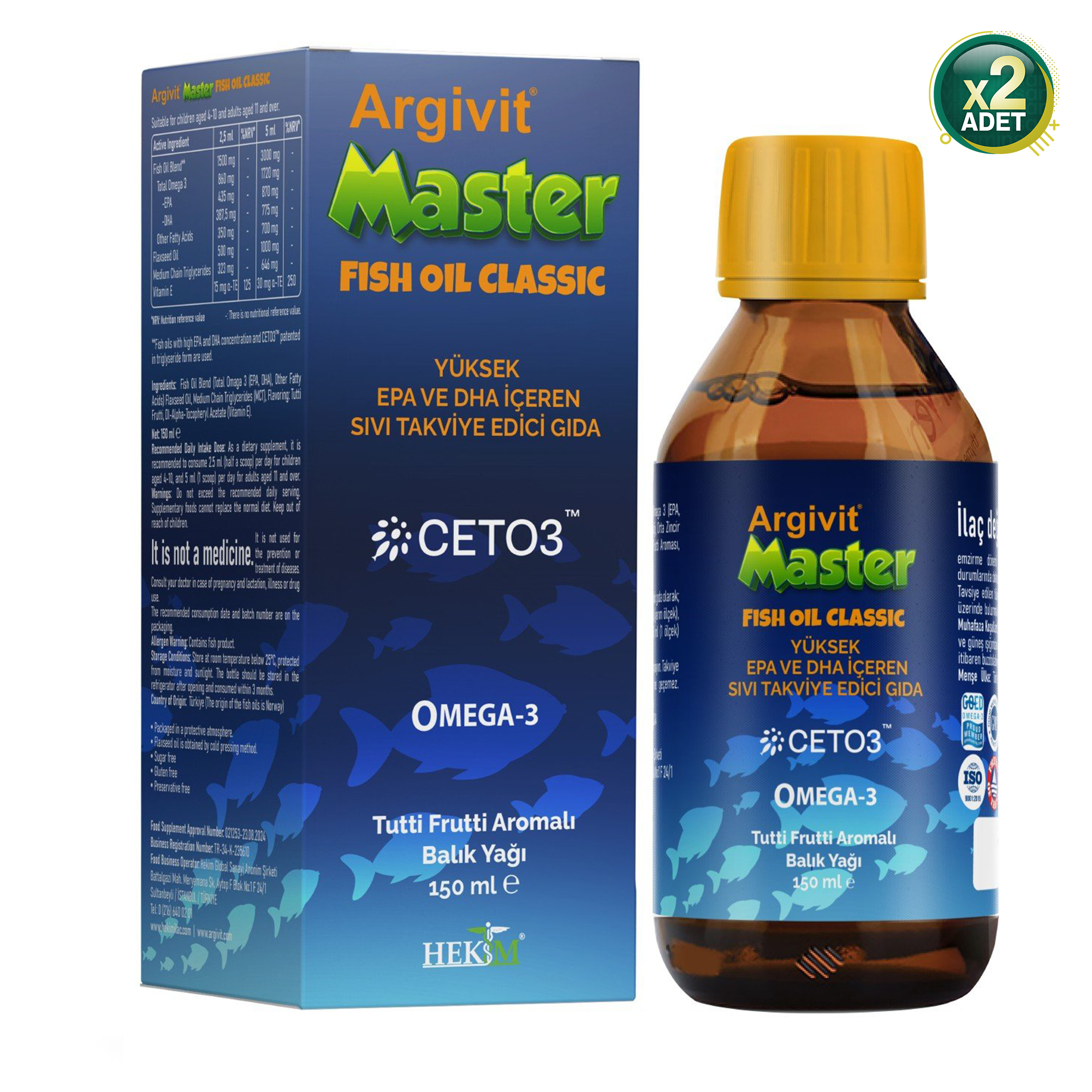 Argivit Master Fish Oil Classic Balık Yağı 150 ml 2 Adet