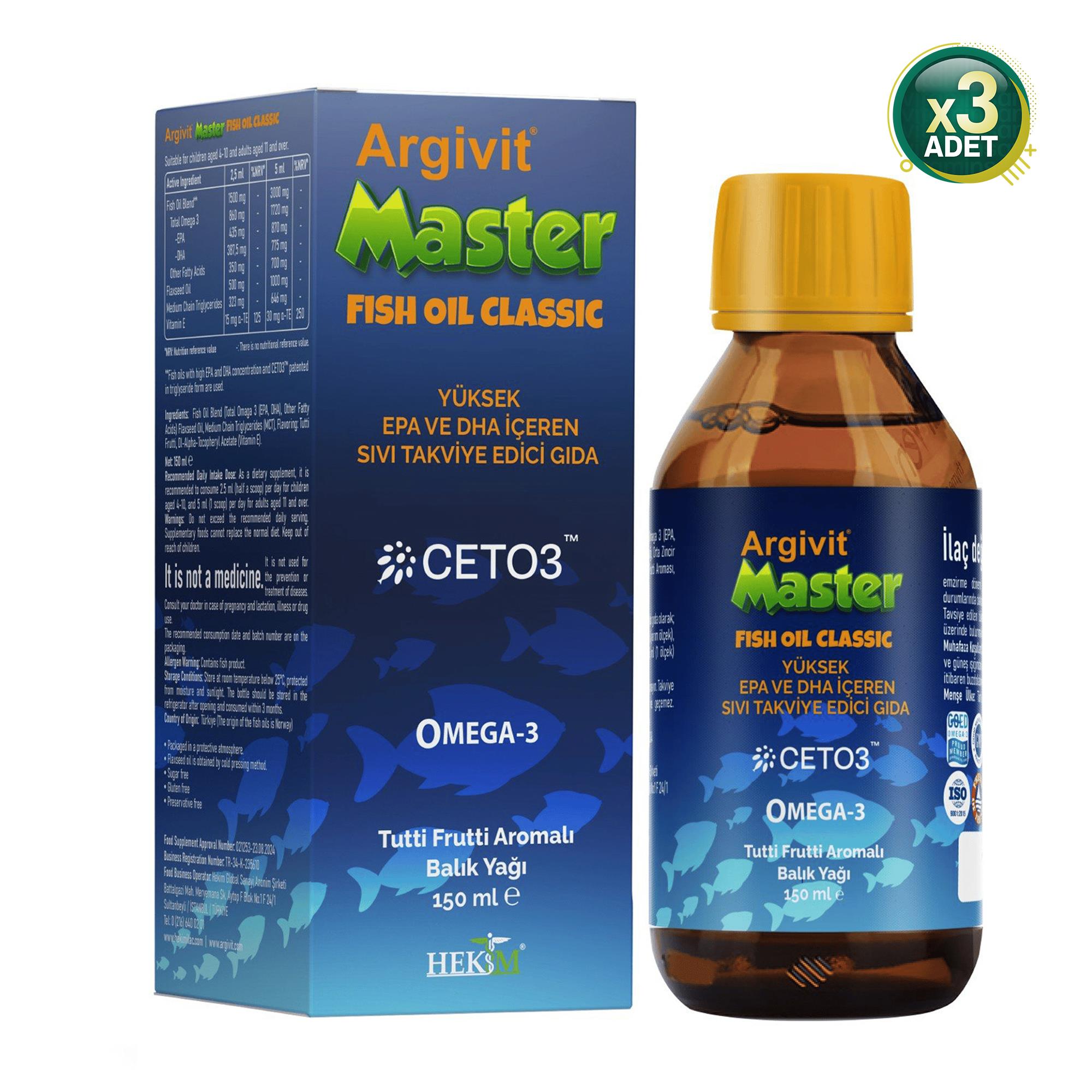 Argivit Master Fish Oil Classic Balık Yağı 150 ml 3 Adet