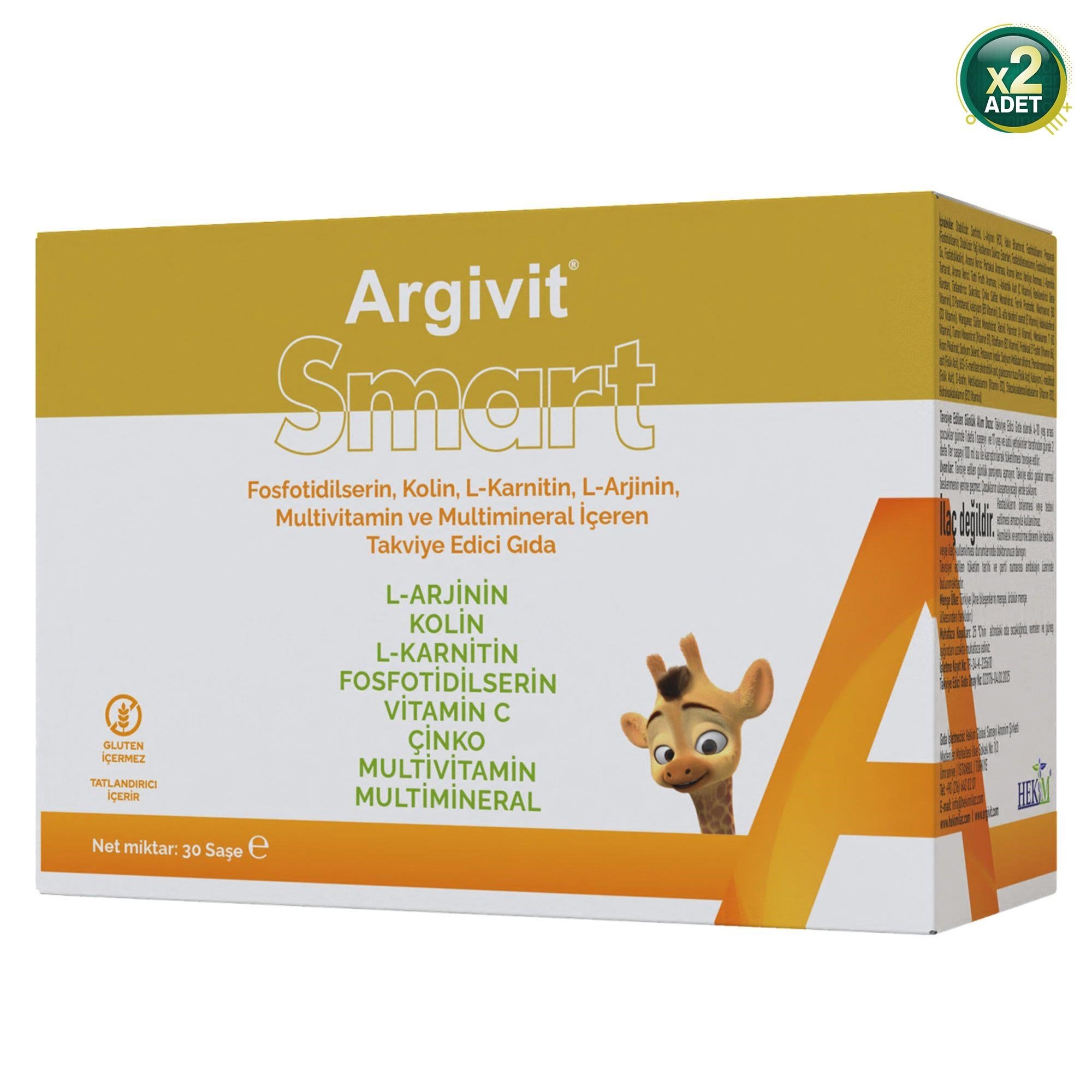 Argivit Smart Fosfotidilserin – Kolin – L-Karnitin – L-Arjinin - Multivitamin ve Multimineral 30 Şase 2 Adet 