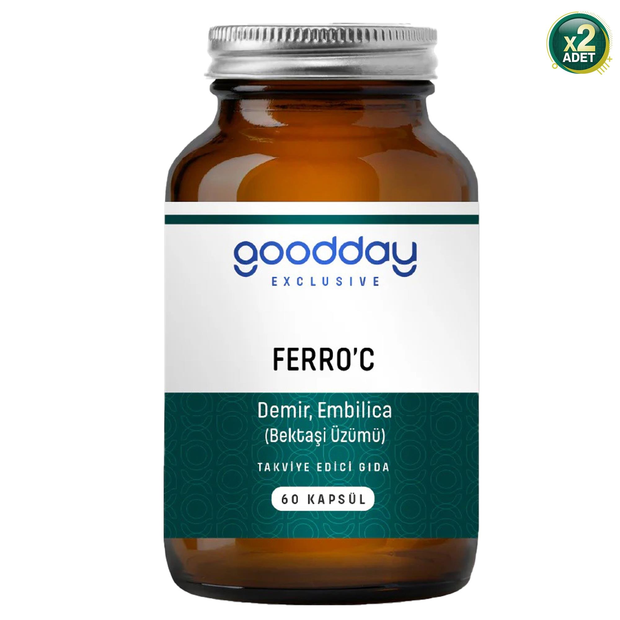 GOODDAY FERRO' C 60 KAPSÜL TAKVİYE EDİCİ GIDA 2 ADET  