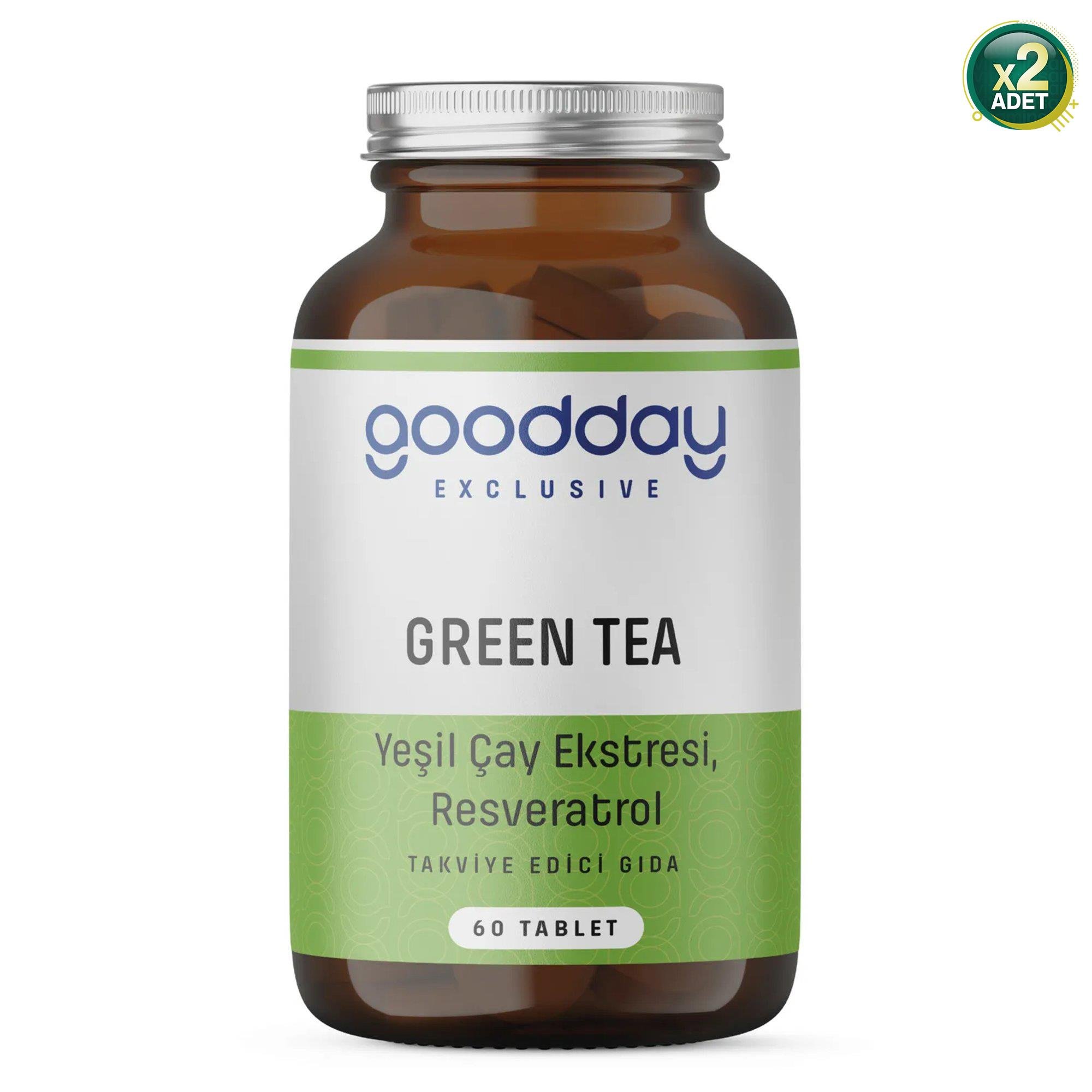 GOODDAY GREEN TEA + RESVERATROL 60 TABLET TAKVİYE EDİCİ GIDA 2 Adet