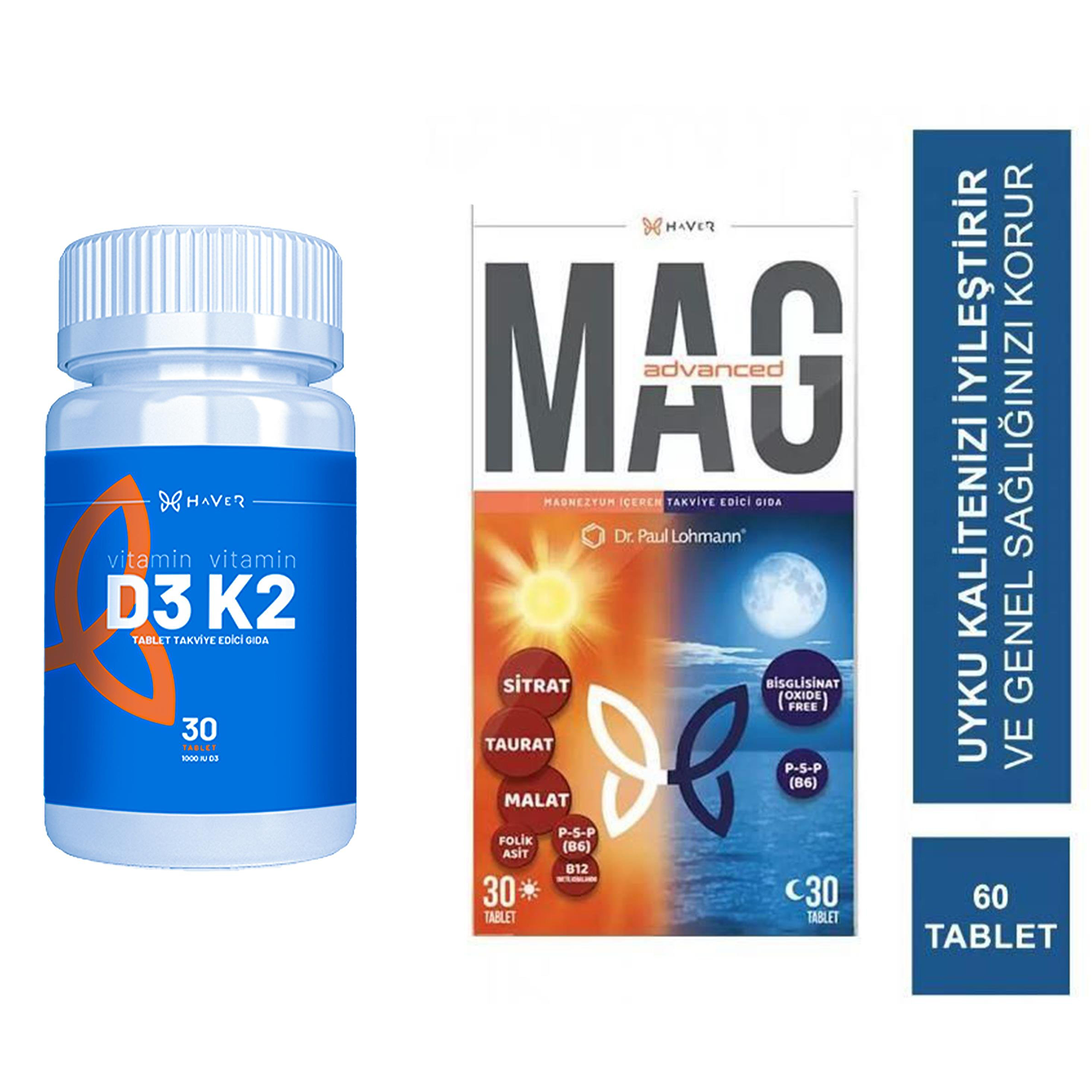 Haver Vitamin D3K2 + Haver Mag-Advanced 30 Gündüz 30 Gece