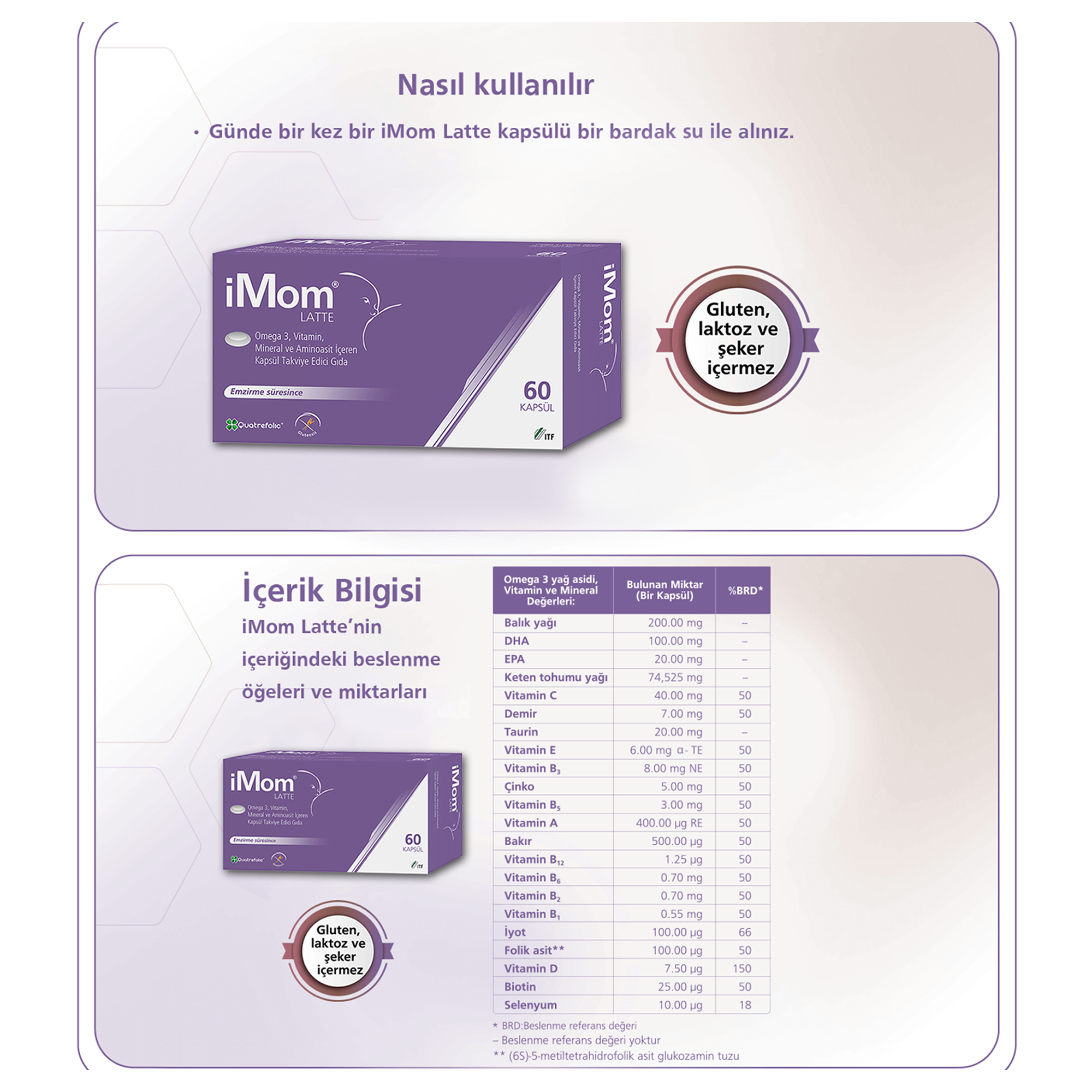 iMom Latte Omega 3 Takviye Edici Gıda 60 Kapsül 2 Adet