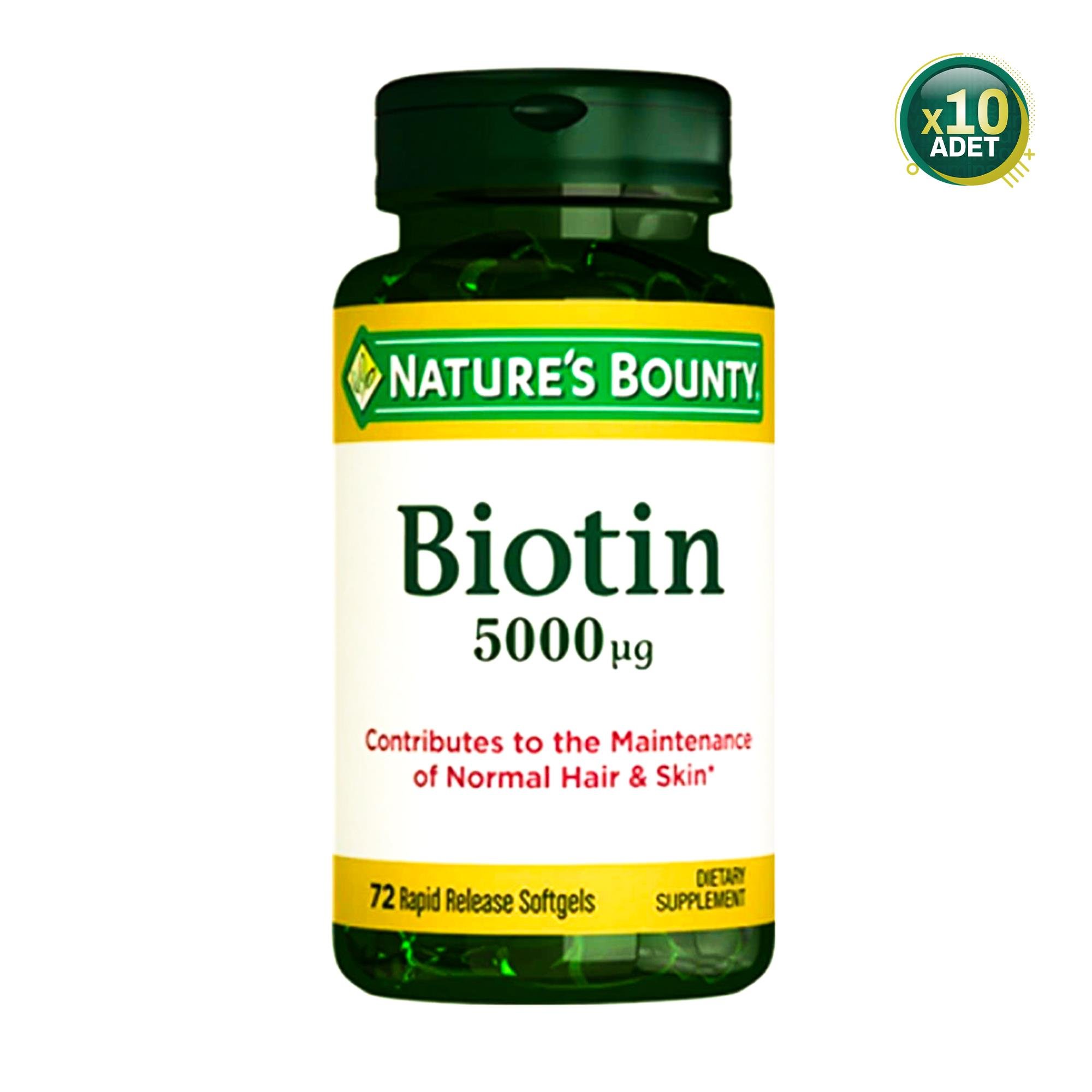 Natures Bounty Biotin 5000 mcg Takviye Edici Gıda 72 Kapsül 10 Adet
