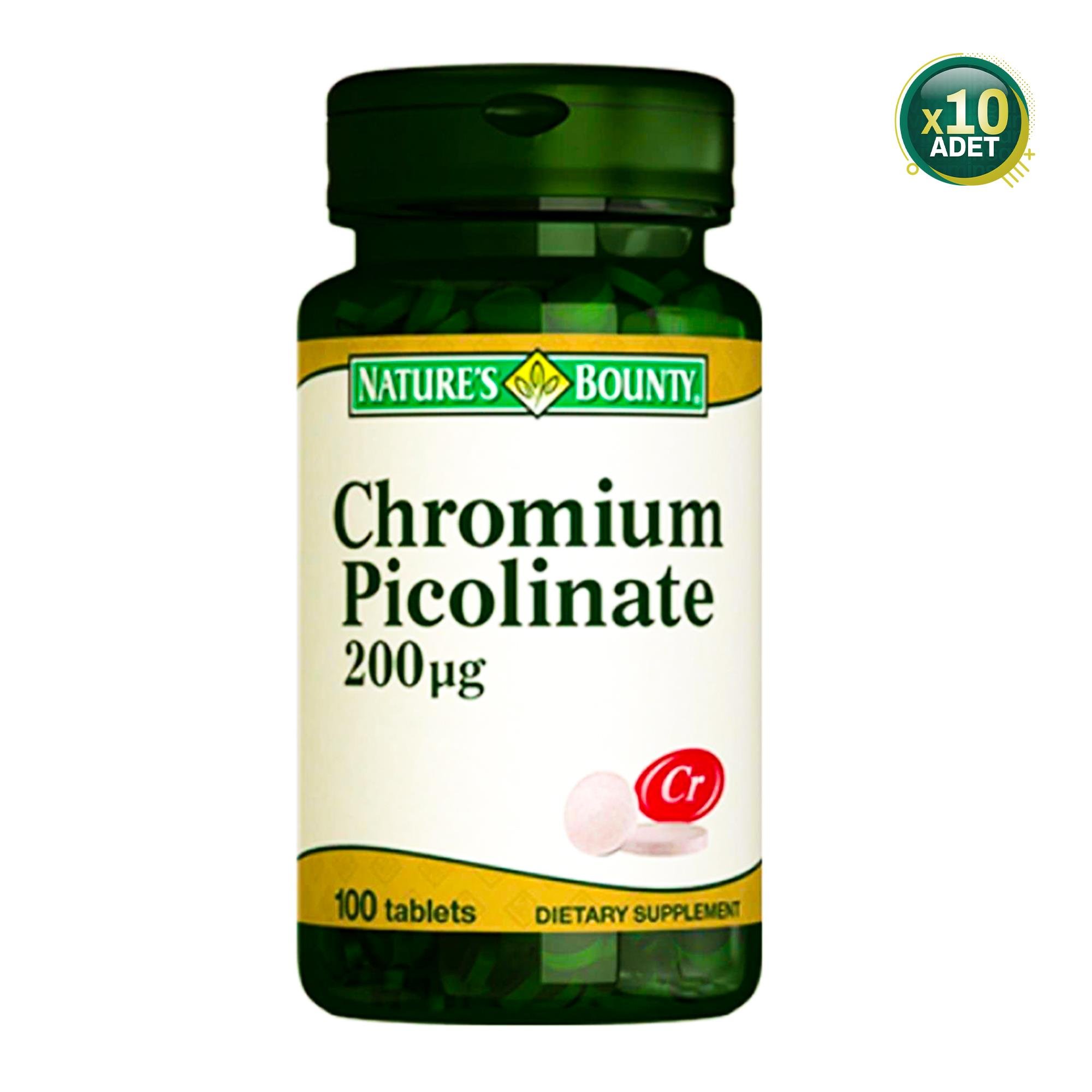 Natures Bounty Chromium Picolinate 200 mcg 100 Tablet 10 Adet