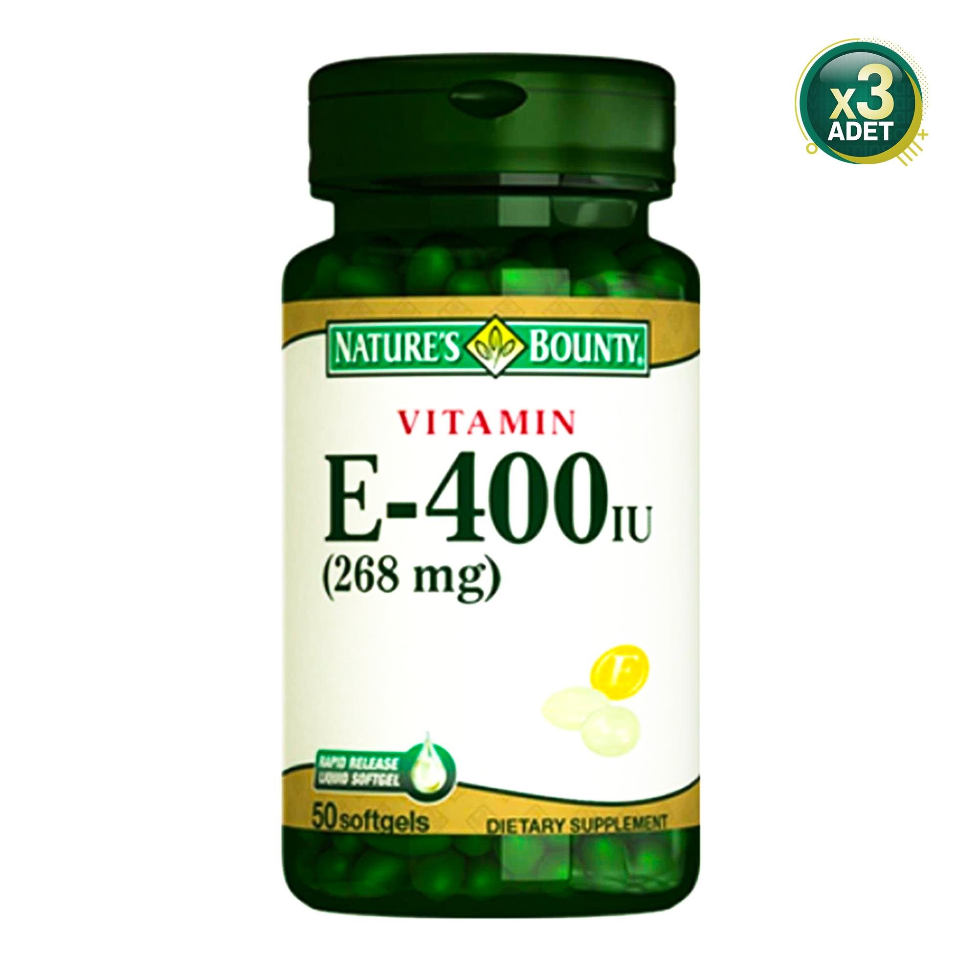 Natures Bounty Vitamin E-400 IU Takviye Edici Gıda 50 Jelatin Kapsül 3 Adet