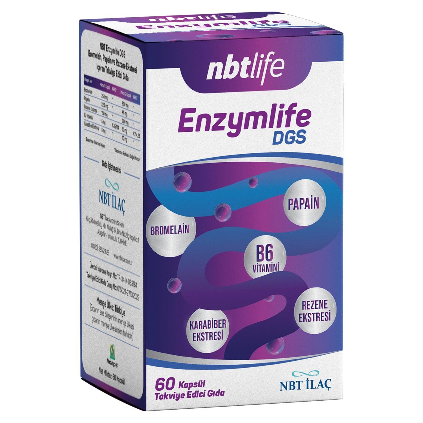 Nbt Life Enzymlife DGS Takviye Edici Gıda 60 Kapsül
