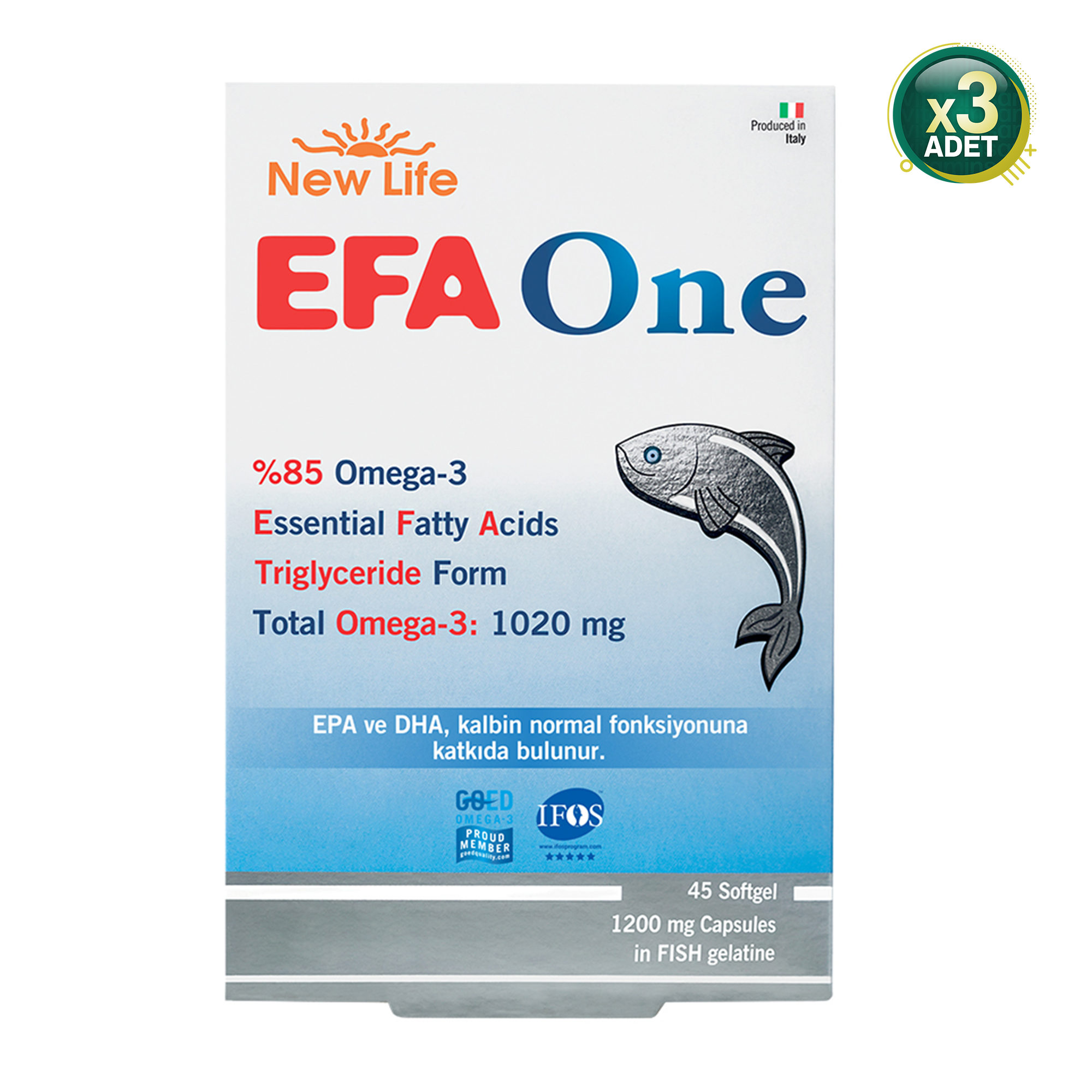 New Life Efa One S-1200 Omega 3 Balık Yağı 45 Kapsül 3 Adet