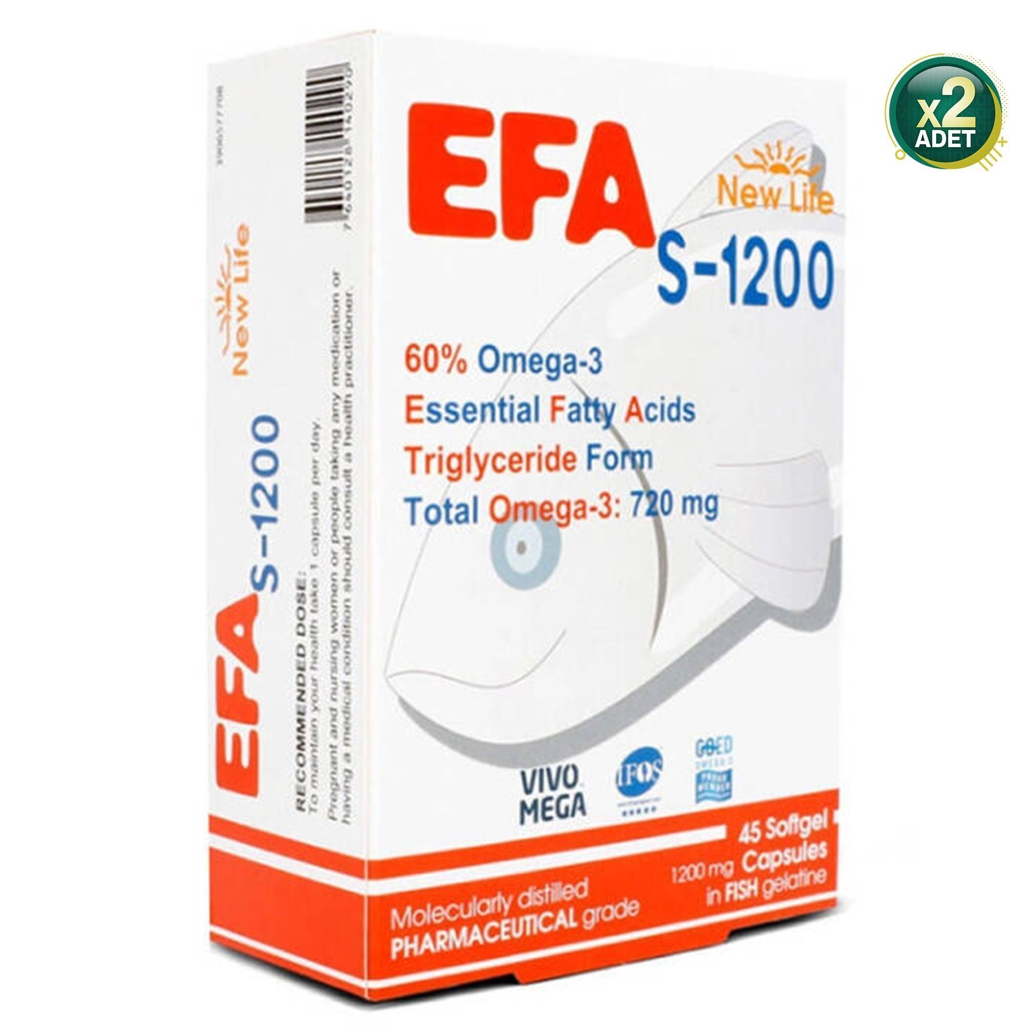 New Life EFA S-1200 Omega 3 Balık Yağı 45 Kapsül 2'li