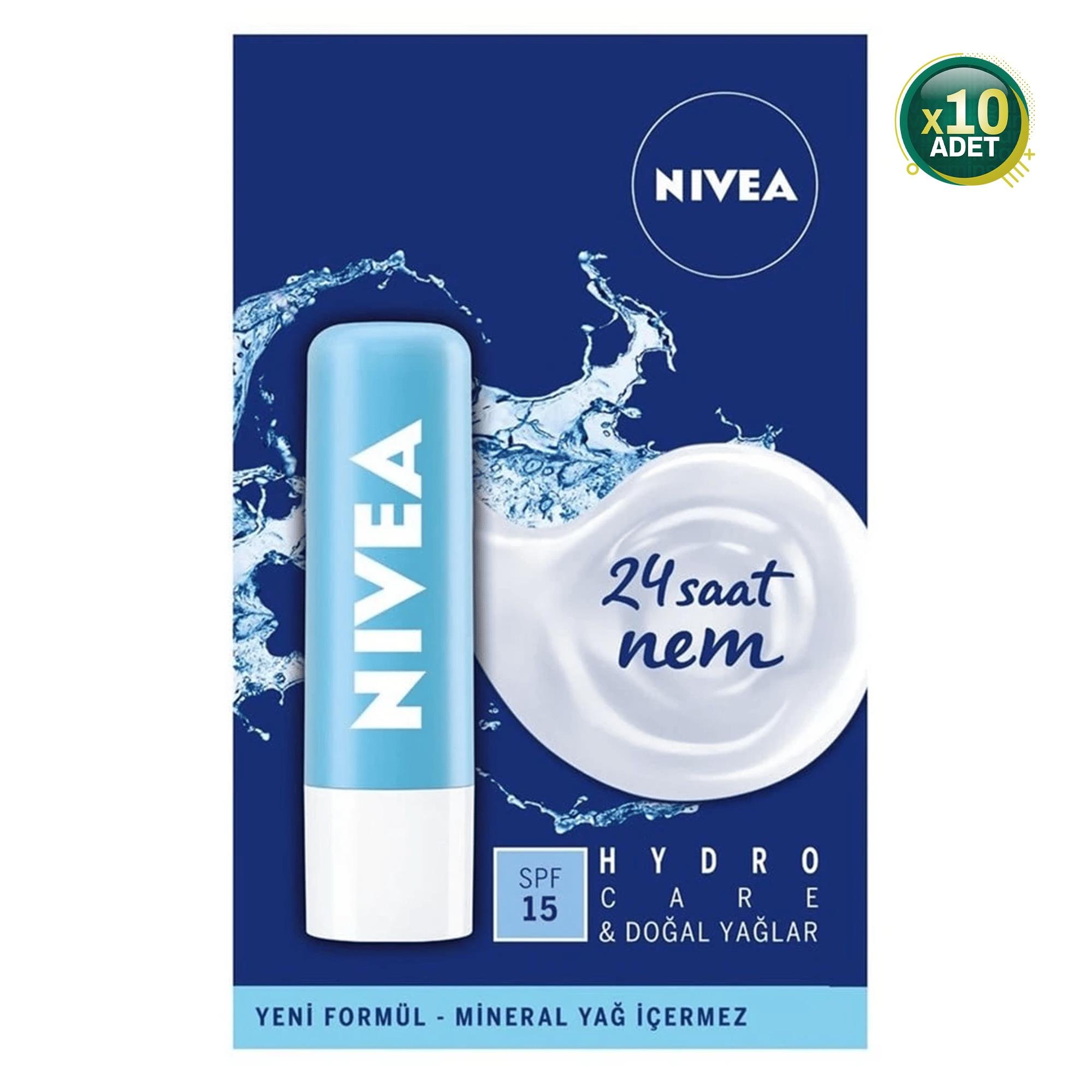 Nivea Hydro Care Spf15 Dudak Bakım Kremi 4.8 gr 10 Adet Toptan