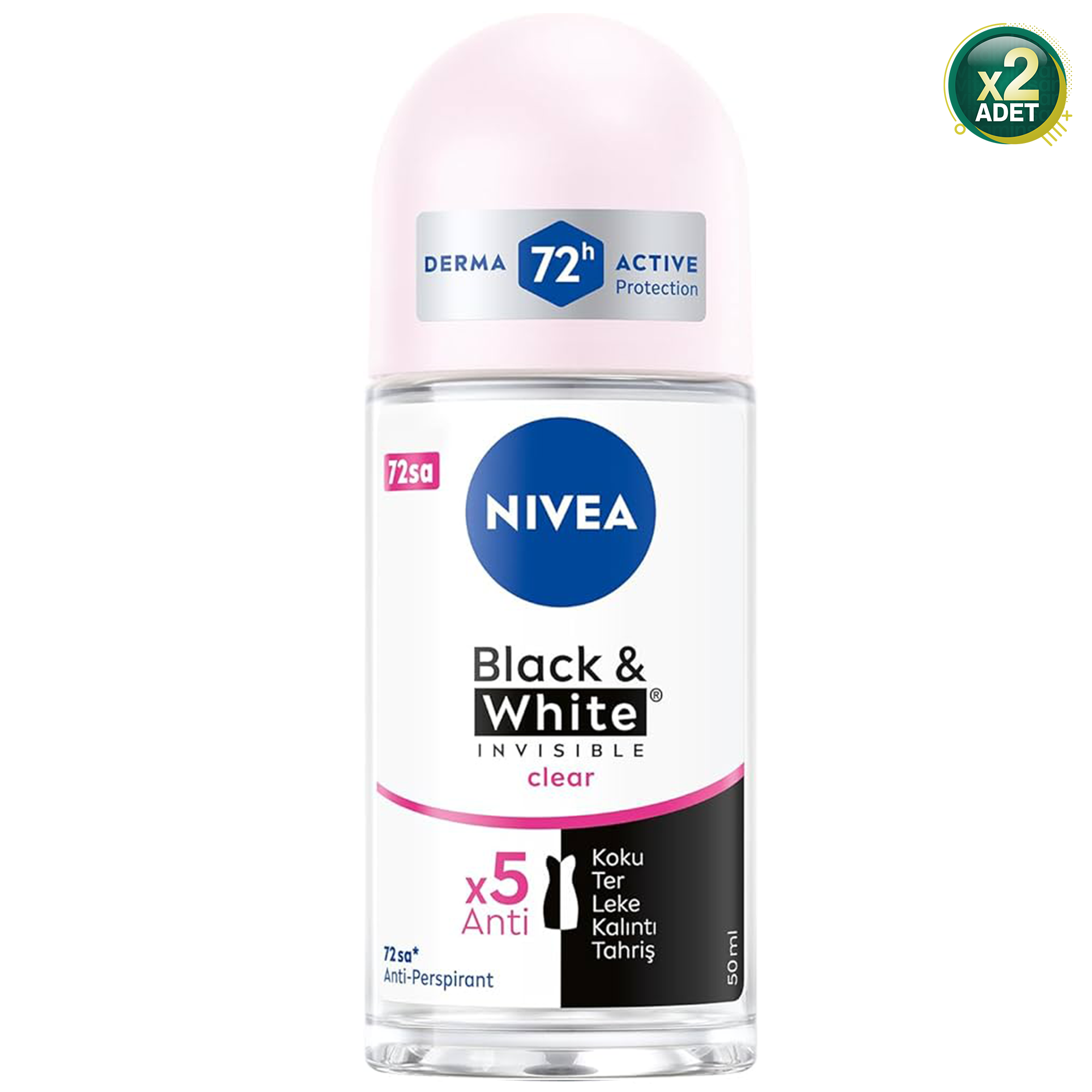 Nivea Invisible Black & White Clear 50 ml 2 Adet Roll-On