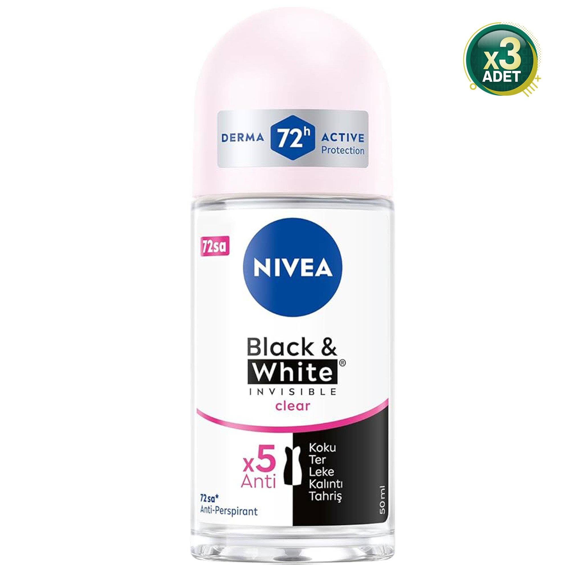 Nivea Invisible Black & White Clear Roll-On 50 ml 3 Adet