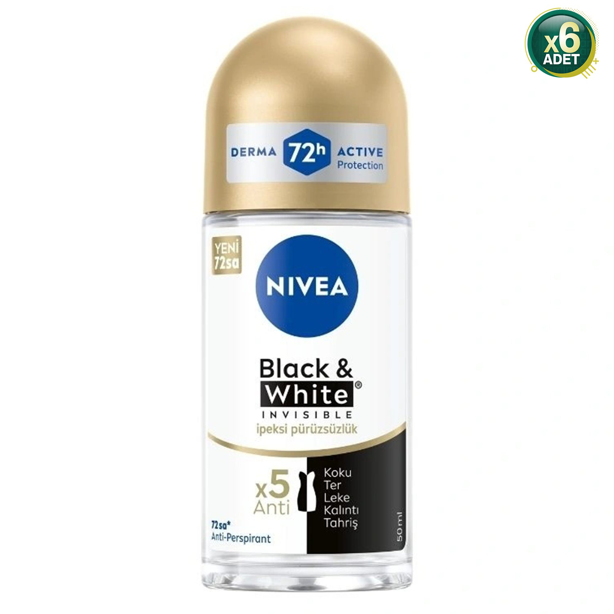 Nivea Invisible Black & White İpeksi Pürüzsüzlük 50 ml 6 Adet Roll-On