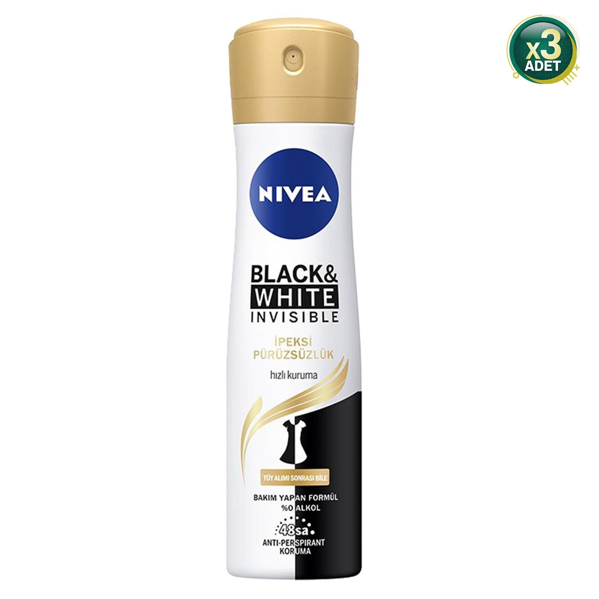 Nivea Invisible Black & White Pure Kadın Sprey Deodorant 150 ml 3 Adet