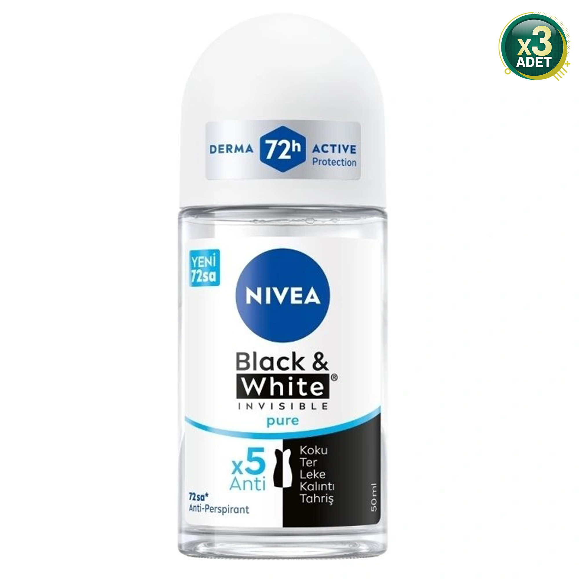 Nivea Invisible Black & White Pure Kadın Deodorant Roll-on 50 ml 3 Adet
