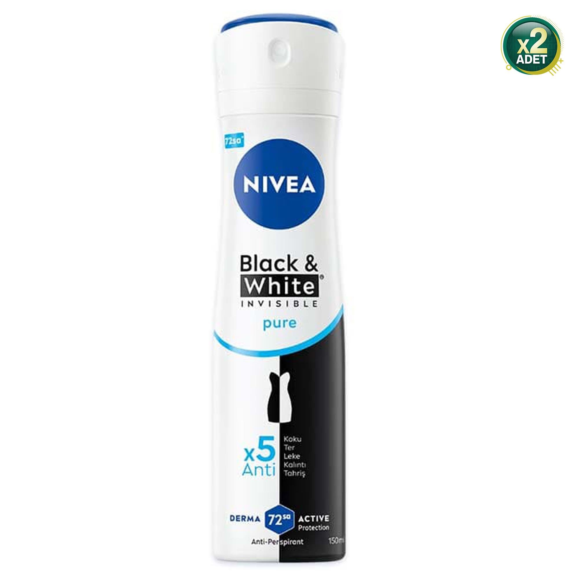 Nivea Invisible Black & White Pure Kadın Sprey Deodorant 150 ml 2 Adet