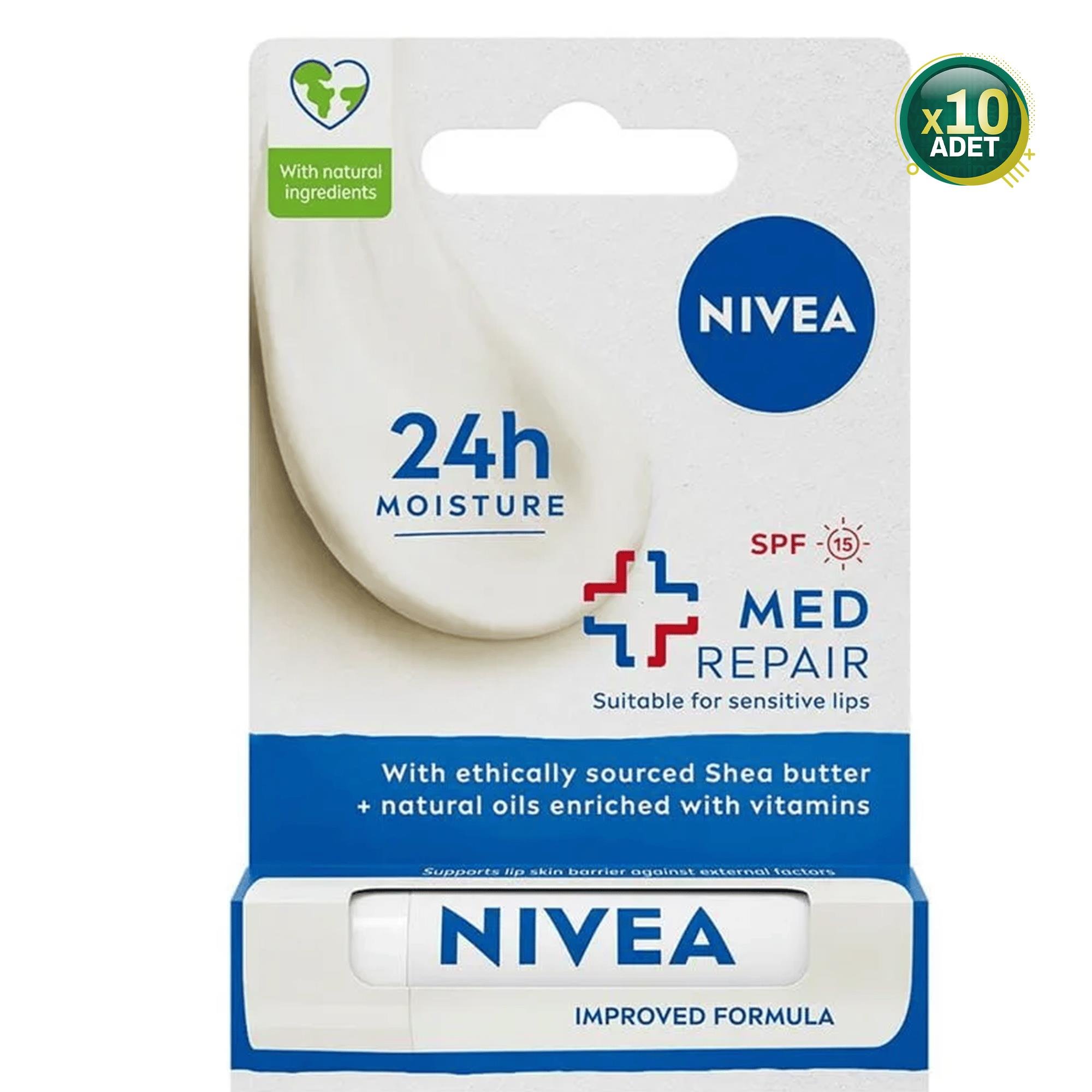 Nivea Lip Med Repair SPF 15 Dudak Bakım Kremi 4,8gr 10 Adet Toptan