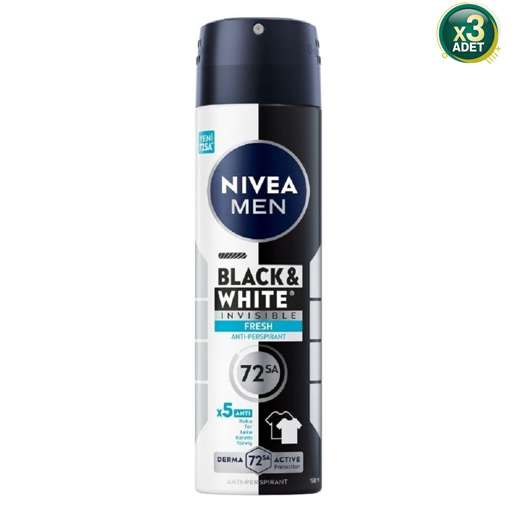 Nivea Men İnvisible Black & White Fresh Erkek Deodorant Sprey 150 ml 3 Adet