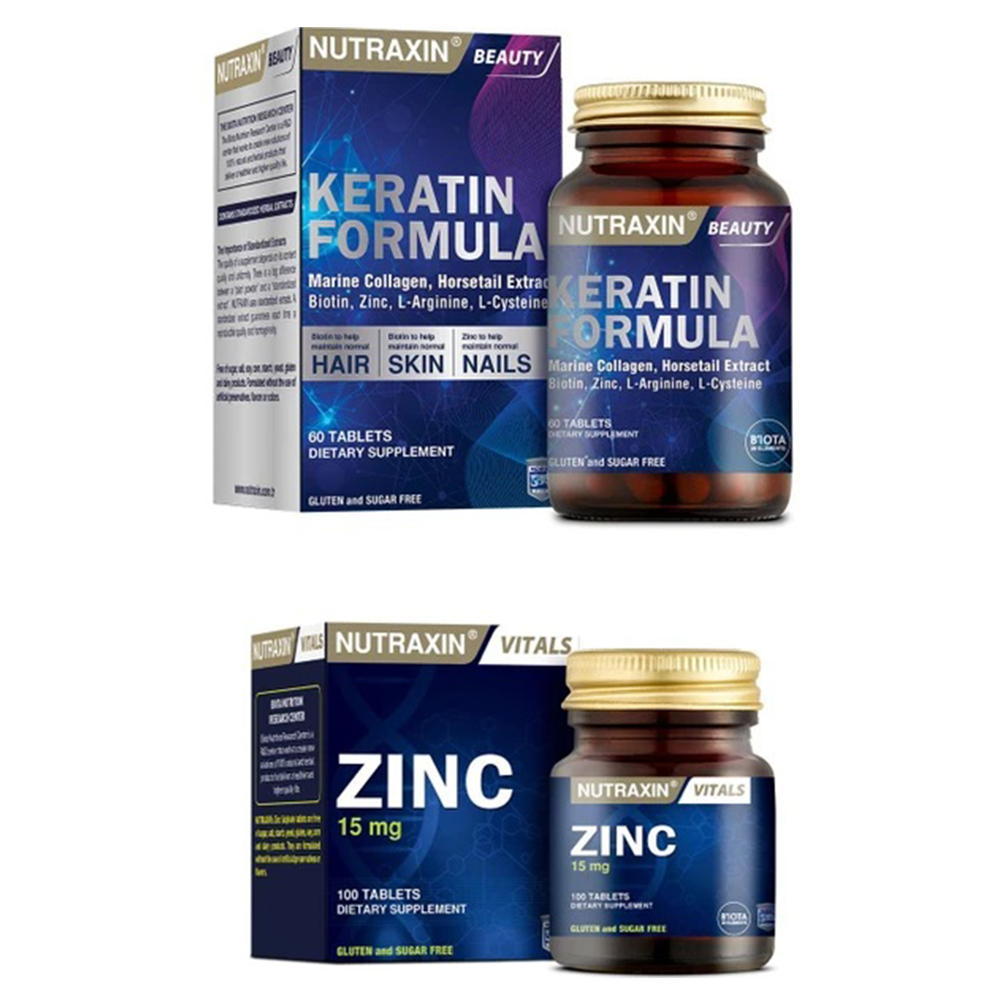Nutraxin Beauty Keratin Formula 60 Tablet + Vitals Zinc Sulphate 15 Mg 100 Tablet Çinko - --