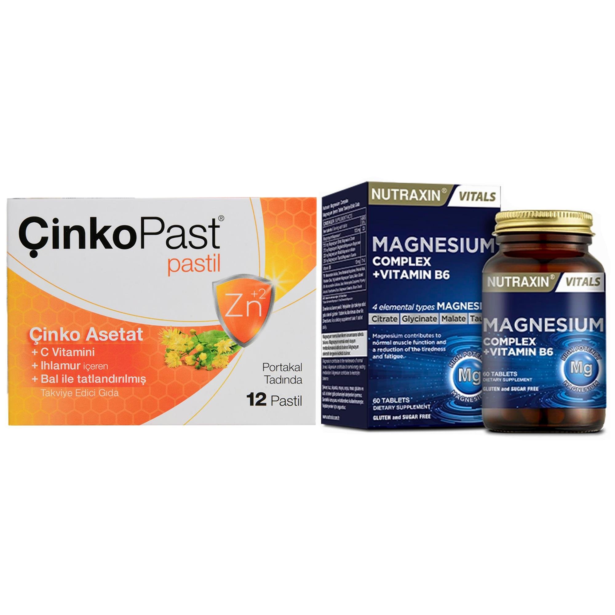 Nutraxin Magnesium Complex B6 60 Tablet Çinkopast Portakal Aromalı Pastil Hediyeli