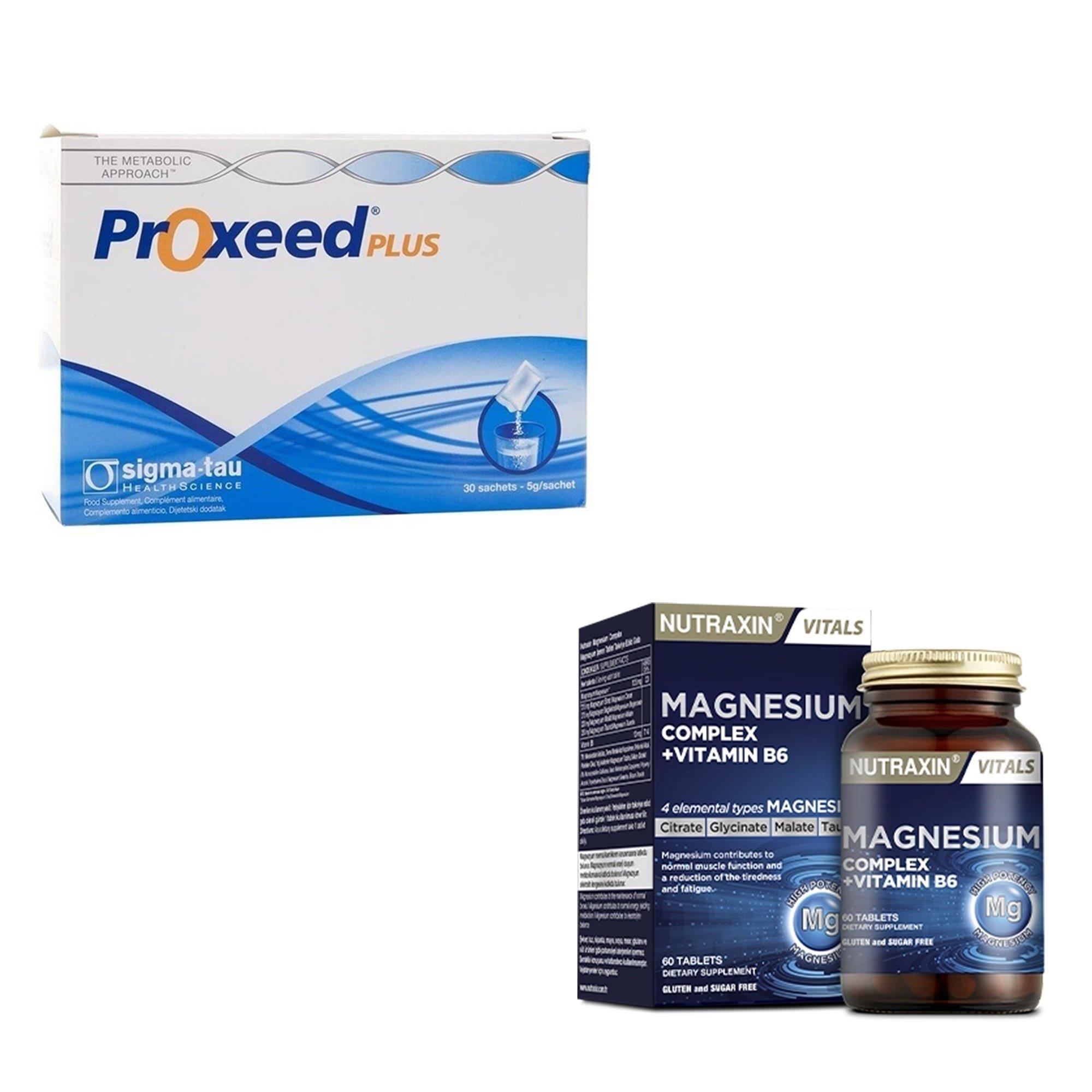 Nutraxin Magnezyum Complex 60 Tablet 125 Mg - Bisiglinat, Taurat, Sitrat, Malat, Vitamin B6 + Proxeed Plus 30 Saşe