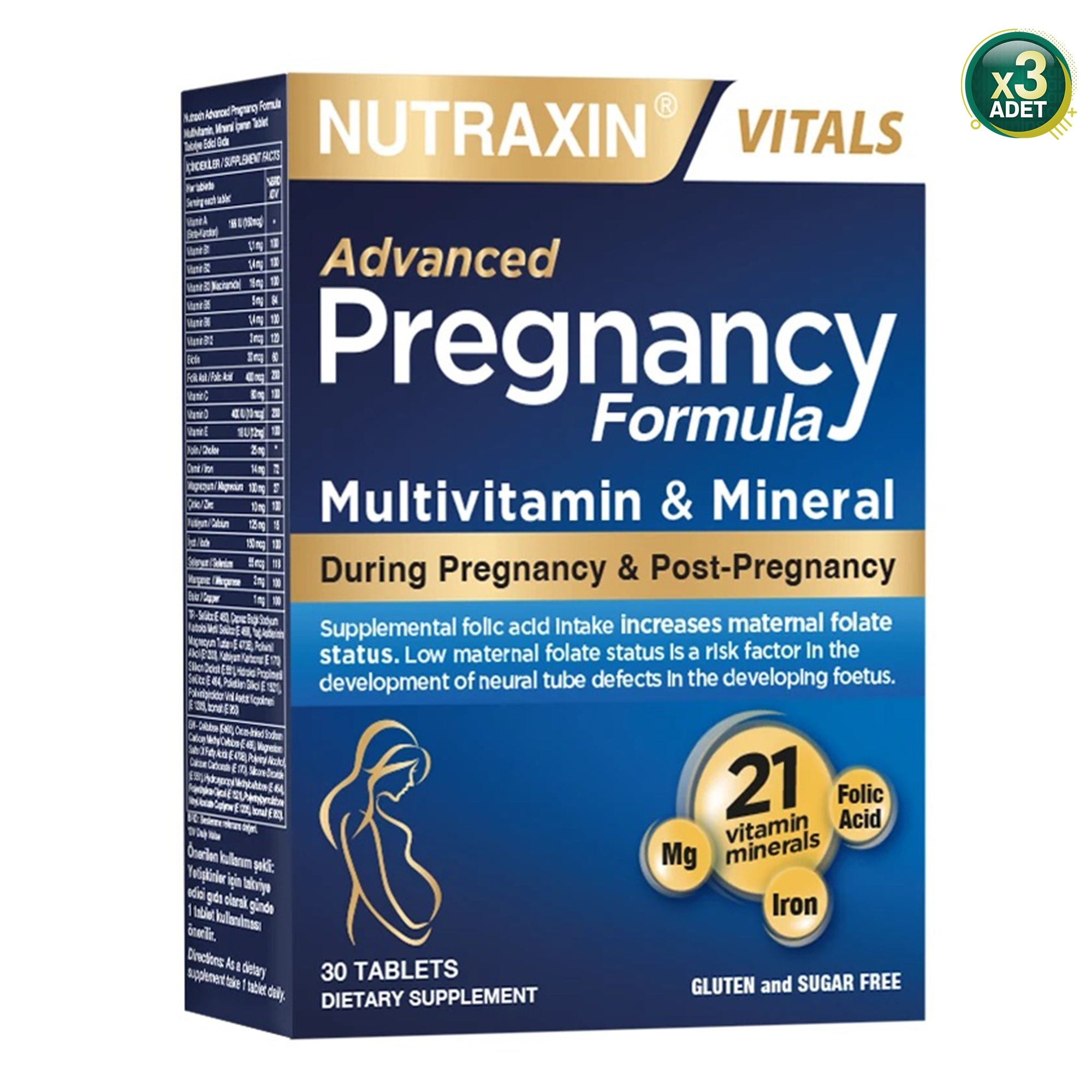 Nutraxin Nutraxin Pregnancy Formula Hamileler İçin (A ve B Vitamini) 30 Tablet x3 Adet