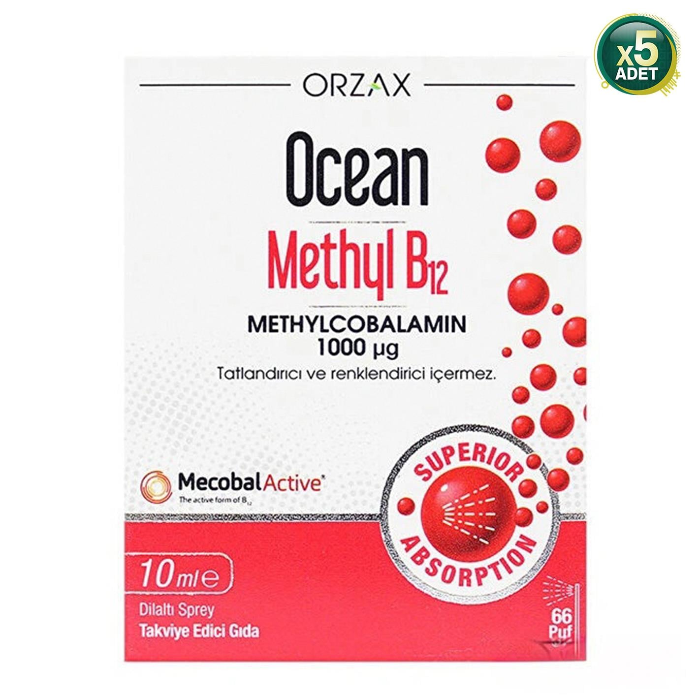 Ocean Methyl B12 1000 mcg Dilaltı Sprey 10 ml 5'li