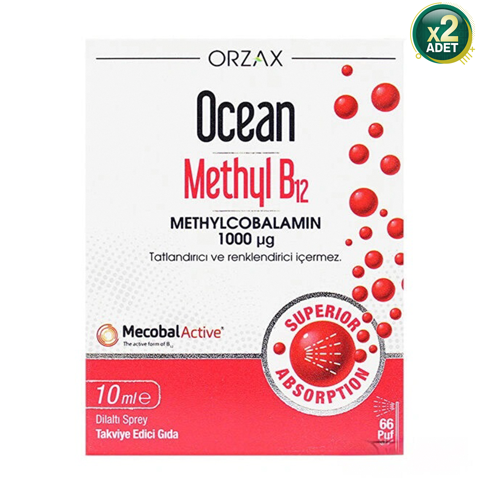 Ocean Methyl B12 1000 mcg Dilaltı Sprey 10 ml 2'li