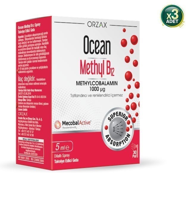 Ocean Methyl B12 1000 mcg Dilaltı Sprey 5 ml 3'lü
